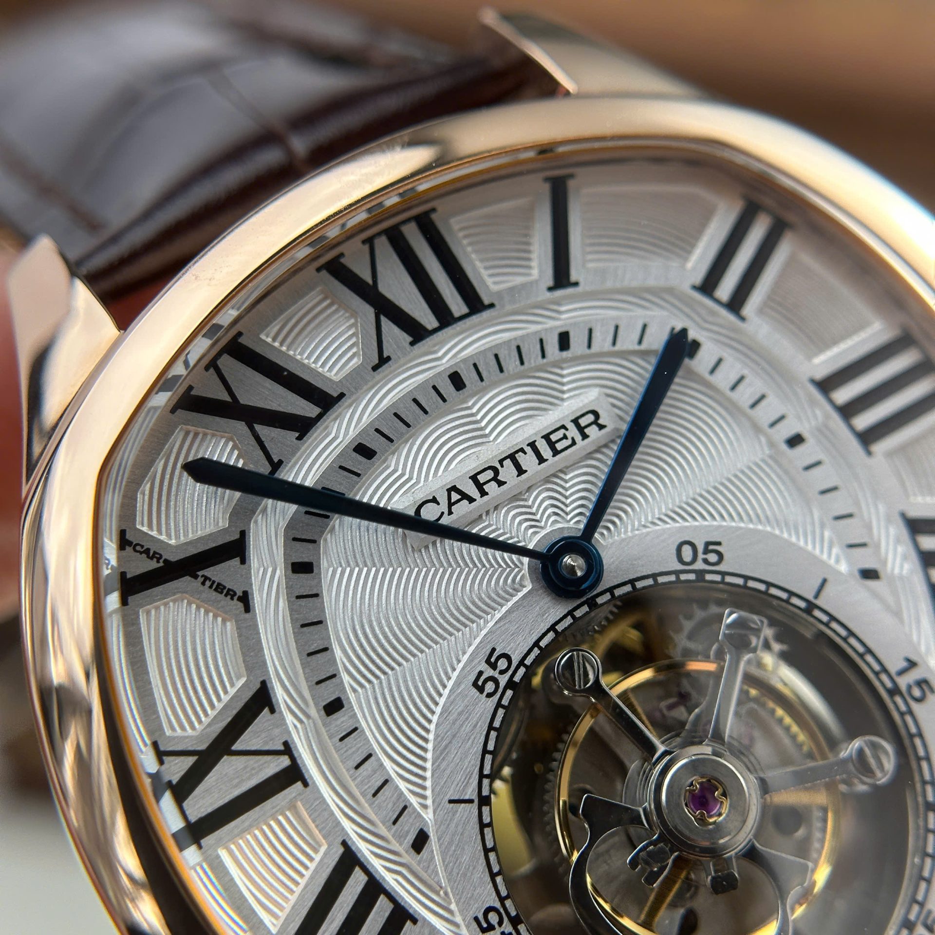 Cartier Drive Tourbillon Best Copies Watch Dial Guiloche Motif Leather Strap 41mm - Top club