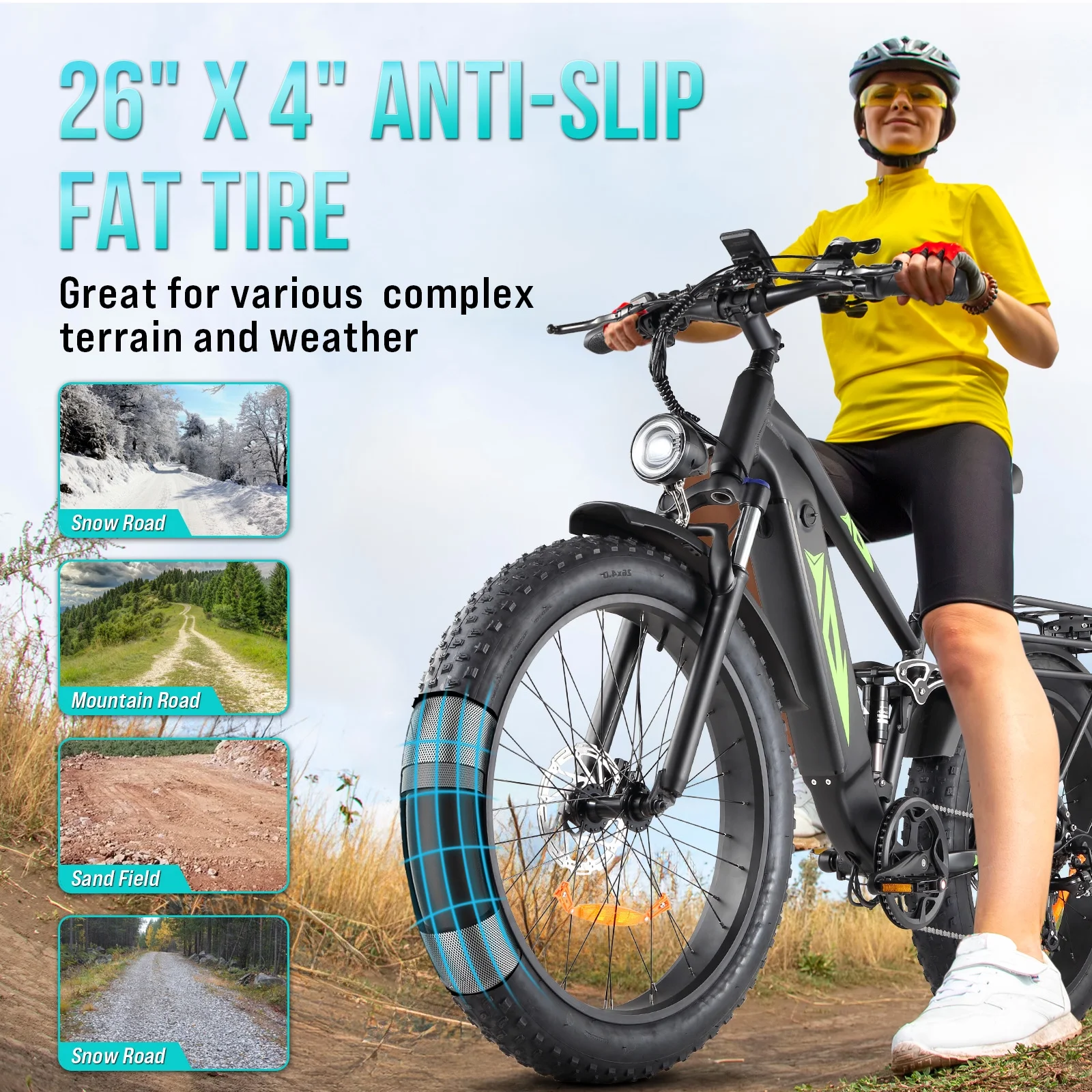 Electric Bike for Adults,1000W E Bikes for Men,26" Fat Tire Electric Bikes,48V 17.5AH Battery,28MPH,7 Speed&Dual Hydraulic Disc Brakes,LCD Screen,60Miles Range,Electric Mountain Bicycle - Image 13