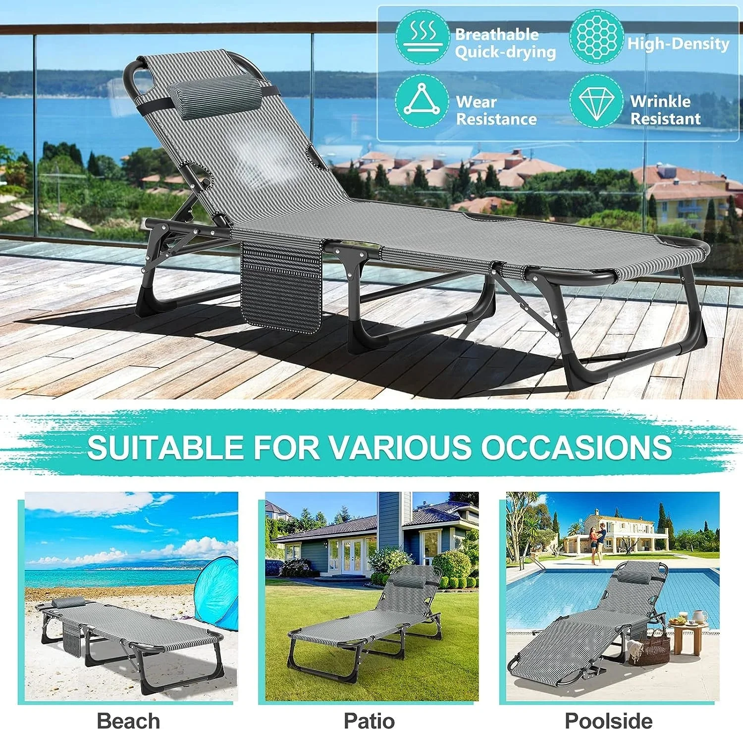 Slsy 5-Position Adjustable Folding Lounge Chair And Cot - 75.2" x 25.6" x 11.8" - Image 69 Slsy 5-Position Adjustable Folding Lounge Chair And Cot - 75.2" x 25.6" x 11.8" - Image 69