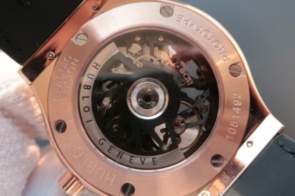 Replica Hublot Classic Fusion Tourbillon RG 45mm TF Skeleton Dial Black Gummy Strap A23J - Top club