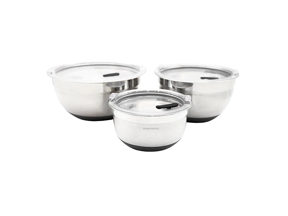 Set de 3 bols inox/noir 16/20/24cm