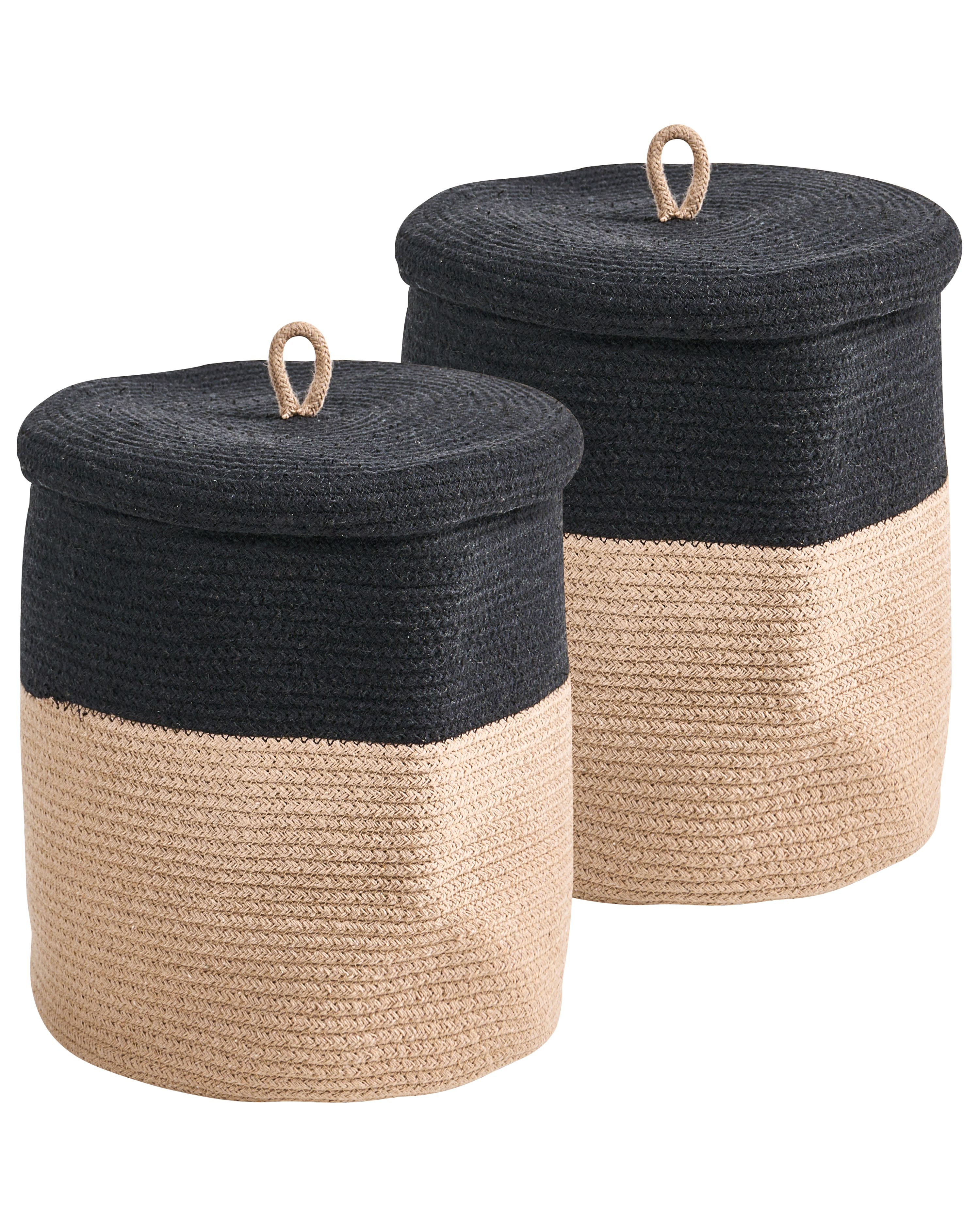 Set of 2 Baskets SILOPI Cotton Black/ Beige
