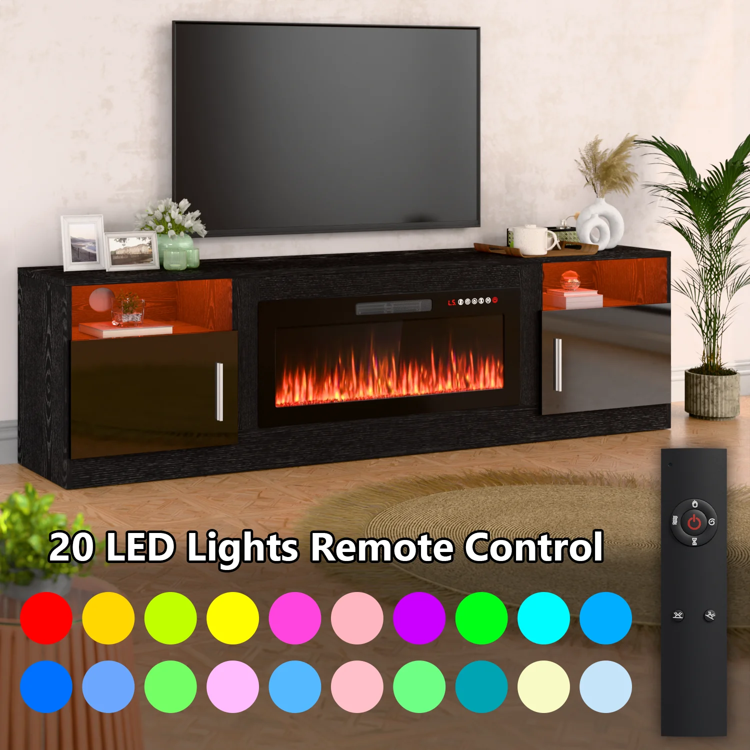 Waleaf Fireplace TV Stand with 36" Electric Fireplace Up to 80" TVs, Modern Wood Media TV Console with Highlight Cabinet, White - Image 30