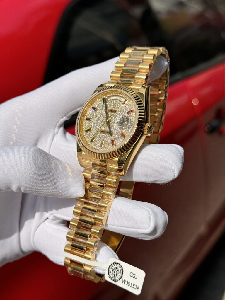 Rolex Day-Date Solid Gold Wrapped Replica Watch With Moissanite 40mm - Top club