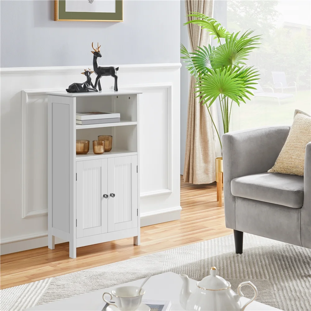 Yaheetech 5-Tier Bathroom Floor Cabinet with Double Door and Adjustable Shelf, White