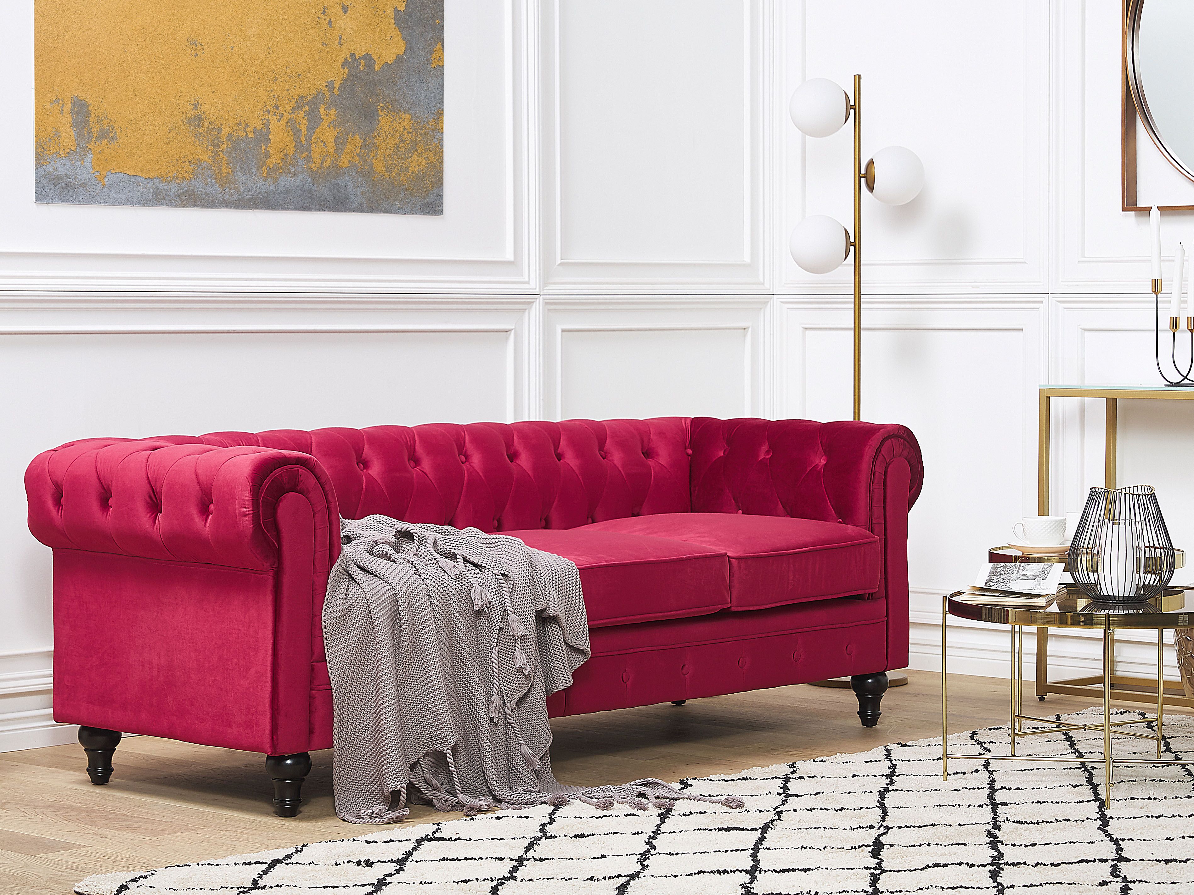 Sofa 3 Seater CHESTERFIELD Velvet Dark Red