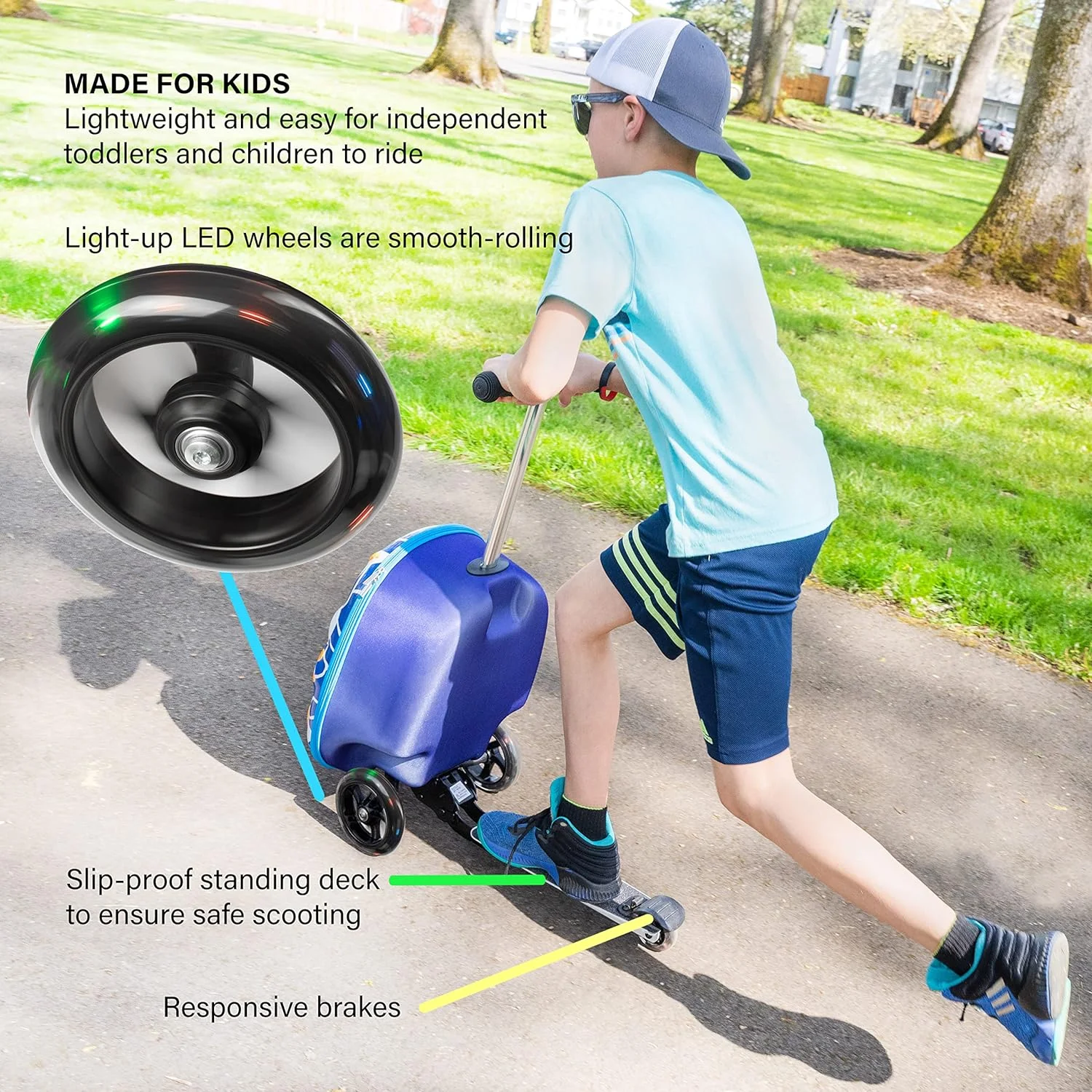 Kiddietotes Kid's Hard Shell Scooter Ride On Suitcase, Pink - Image 50