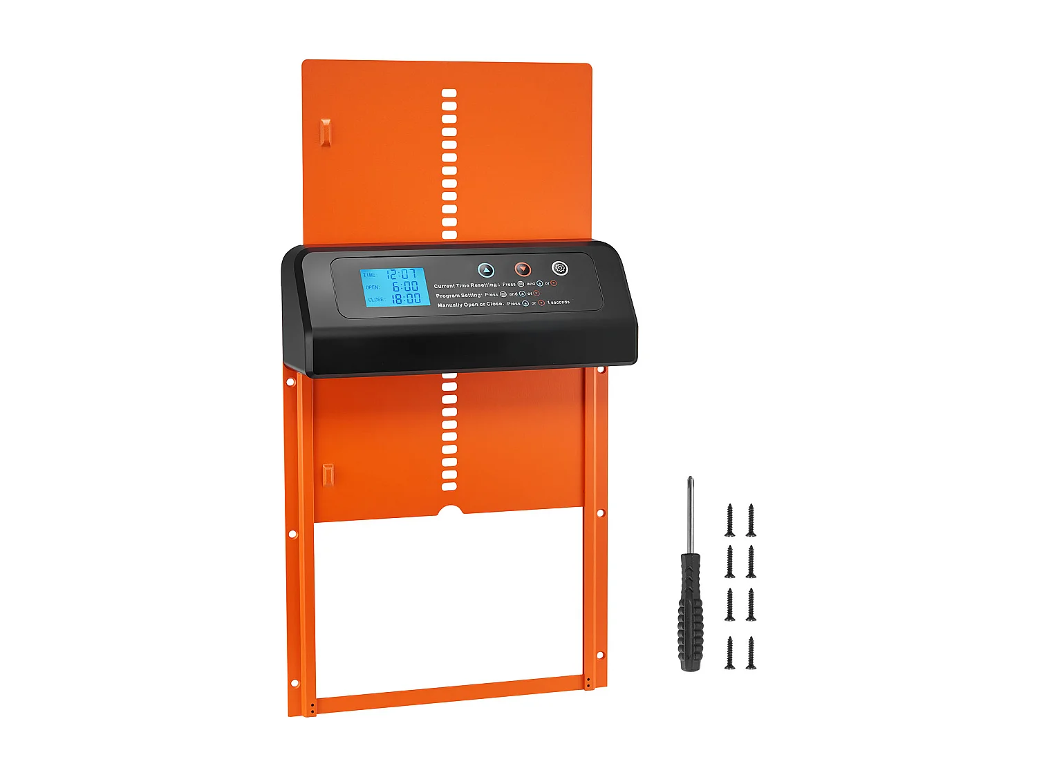 Porte Poulailler Automatique SucceBuy, Alimentation par Piles, 2 Modes avec Minuterie et Réglage Manuel, Système Anti-pincement, Alliage d'Aluminium, Orange