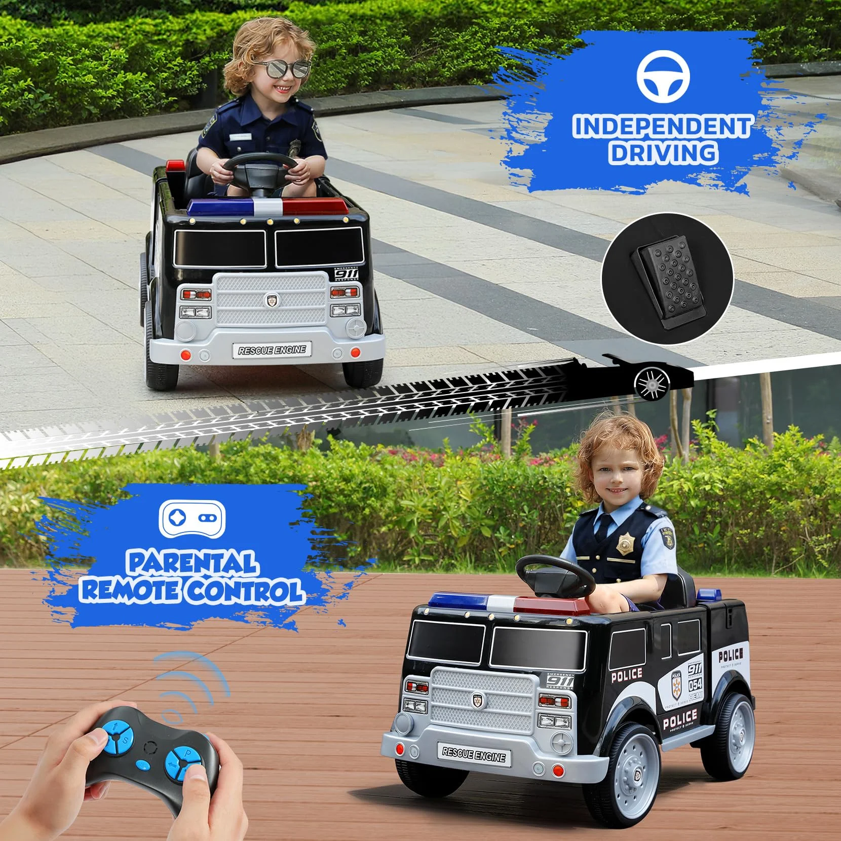 Bobiber Ride on Fire Truck, 12V Battery Powered Ride-On Toy Vehicle with Remote Control, Megaphone, Flashing Lights, Siren and Fire Extinguisher - For Boys and Girls Ages 3-6 - Image 11