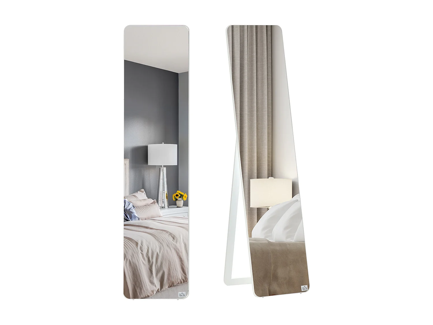 Miroir sur pied et mural rectangulaire dim. 37L x 43l x 156H cm verre MDF blanc
