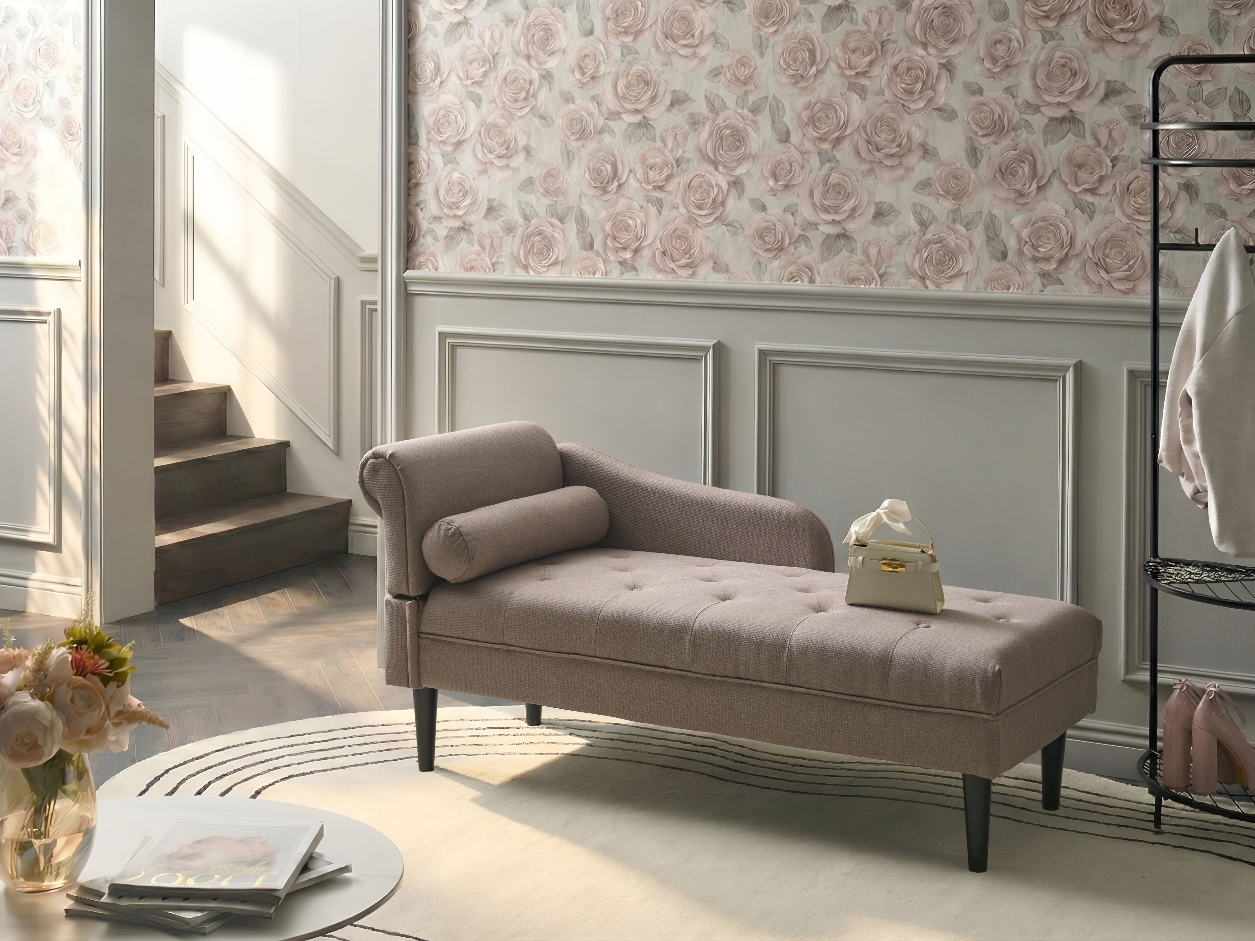 Left-Hand Chaise Lounge YVOIRE Fabric Taupe