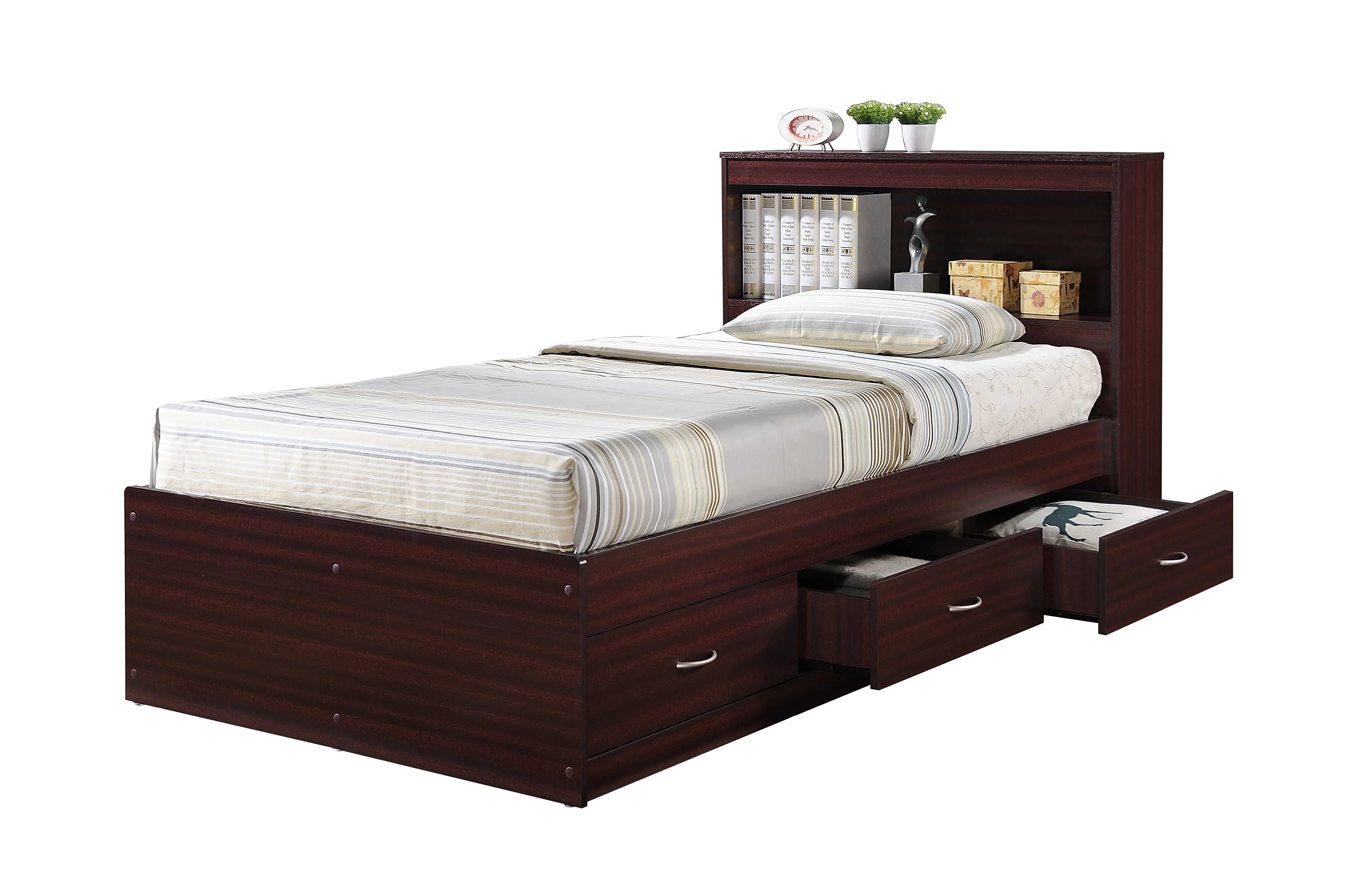 Hodedah Twin-Size Captain Bed with 3-Drawers and Headboard in White - Image 53