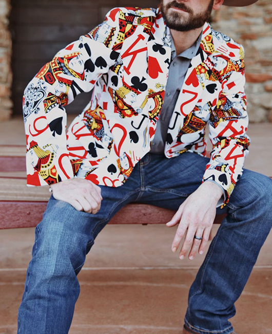 Fashion Poker Pattern Lapel Collar Single Breasted Blazer