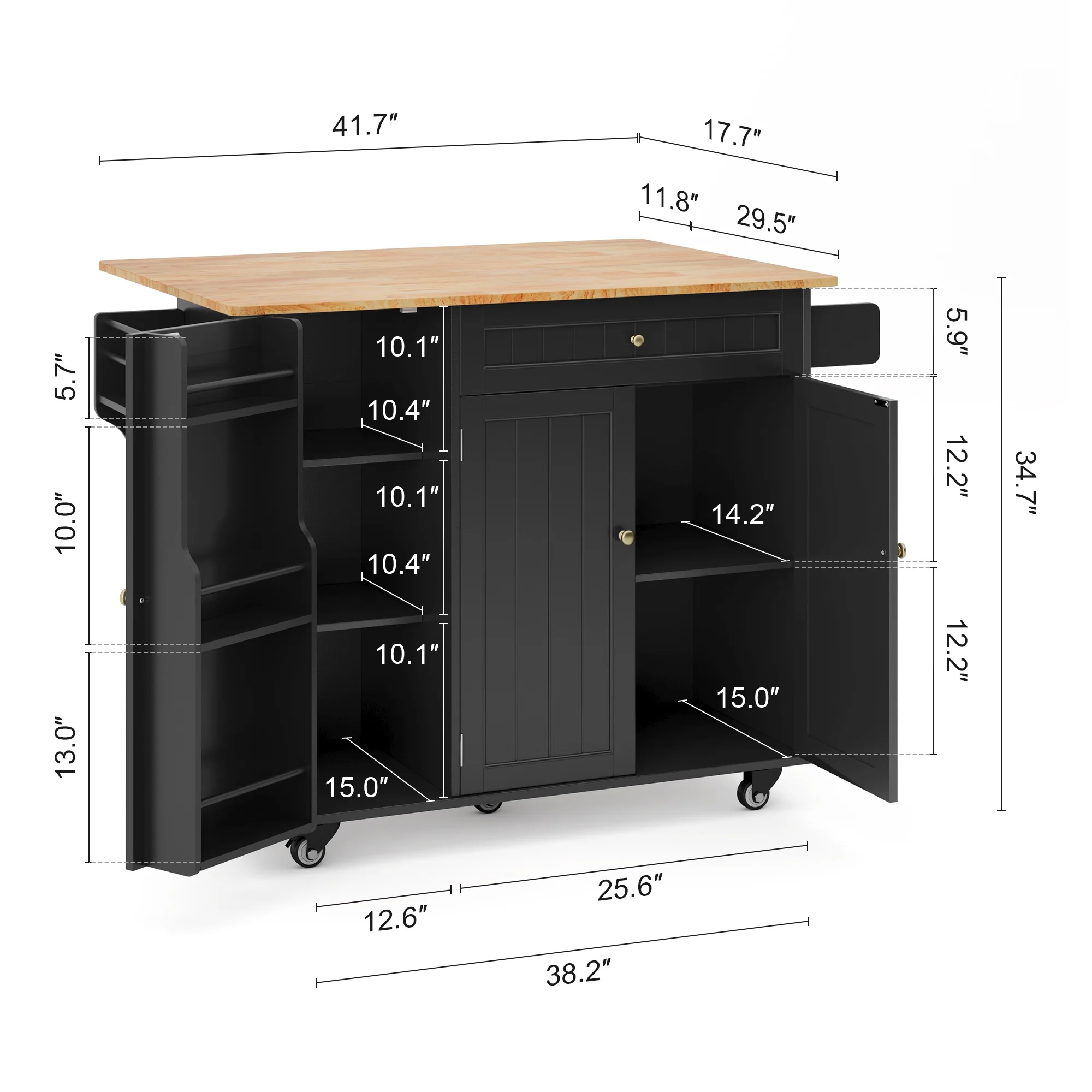 Noelse Kitchen Island with Storage, Island Table for Kitchen with Drop Leaf, Spice Rack, Towel Bar for Small Kitchens, White - Image 28