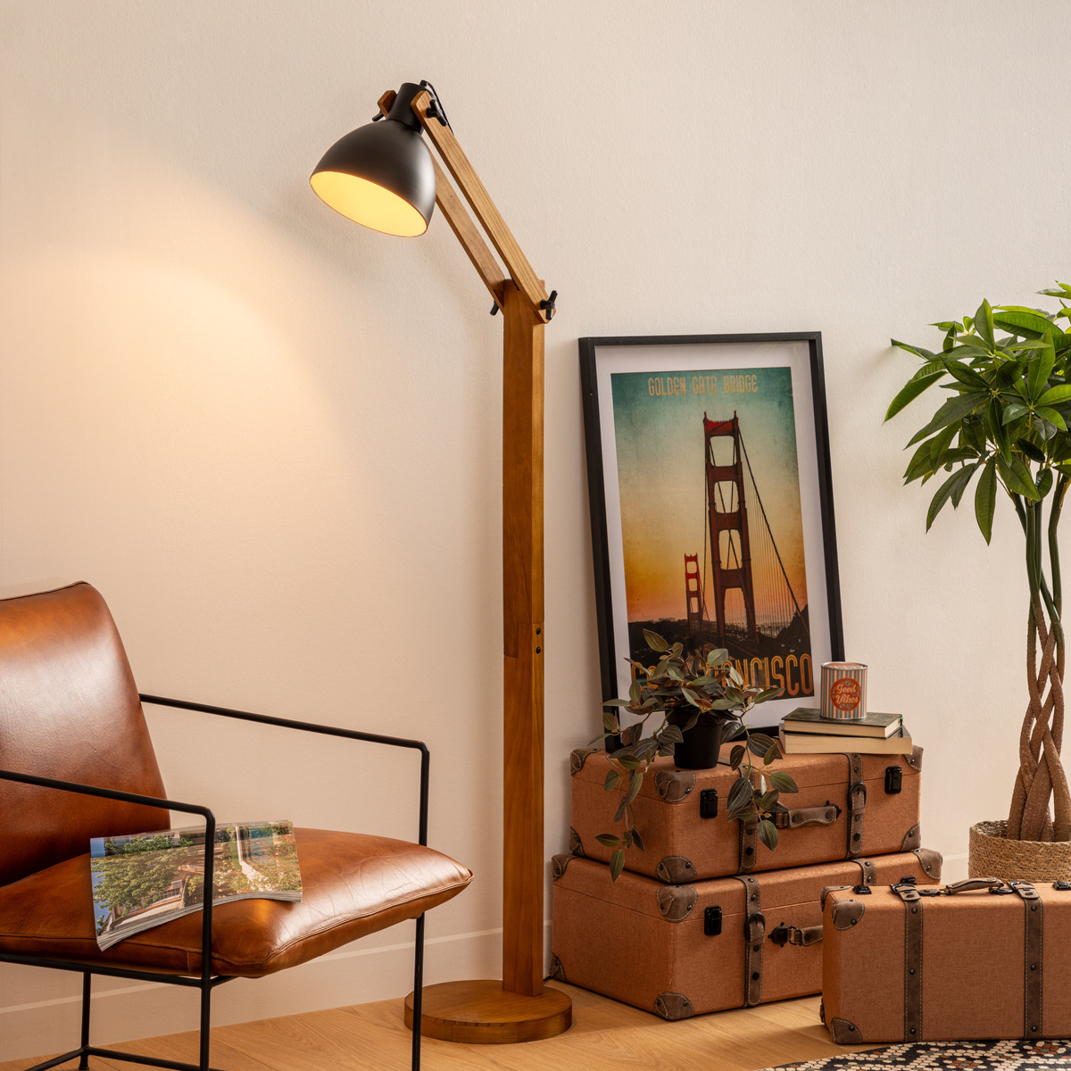 Arc floor lamp "Cuba" Black metal, H.158 cm