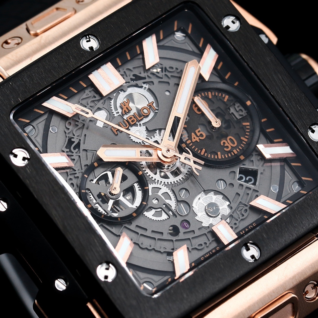 Hublot Big Bang, Square Bang Unico 42mm Textured Rubber Strap(1:1 replica) - Top club