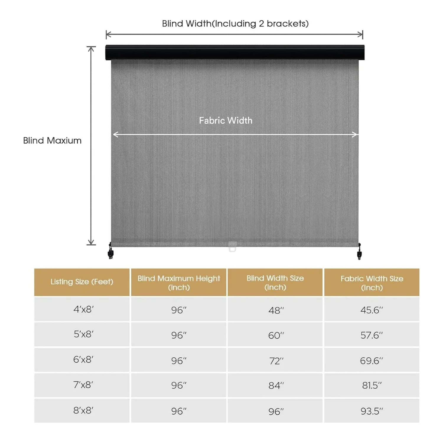 Vicllax Outdoor Patio Blinds Sun Shades Spring Roller Shade with Valance for Patio, Gray, 8'Wx8'H - Image 10
