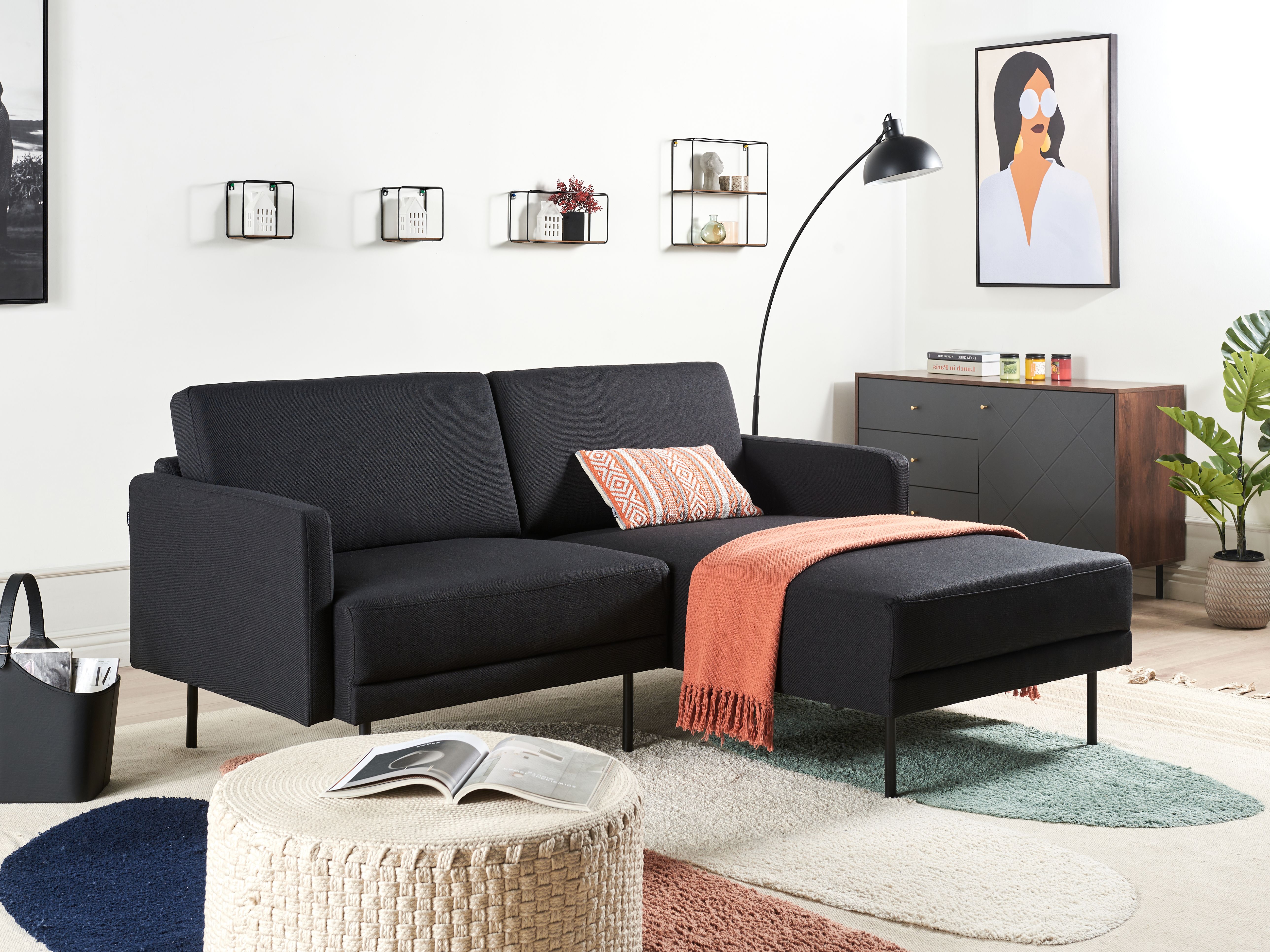 Corner Sofa 2 Seater BREDA Fabric Black Left Hand