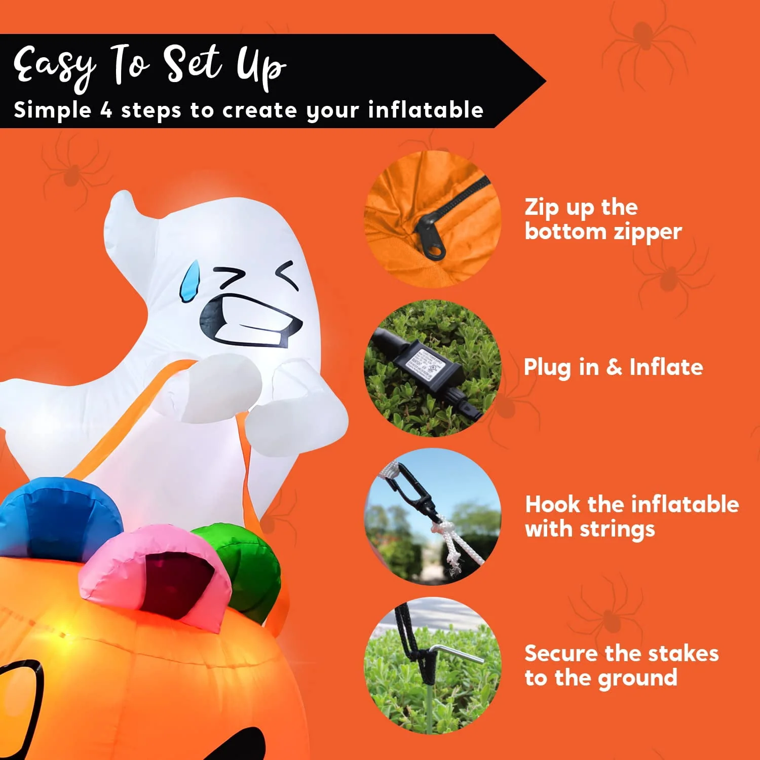 Joyfy 5ft Halloween Inflatables Light up Cute Ghost - Image 10 Joyfy 5ft Halloween Inflatables Light up Cute Ghost - Image 10