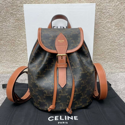 CELINE FOLCO TRIOMPHE CANVAS Logo Print Wagyu Leather Mini Backpack