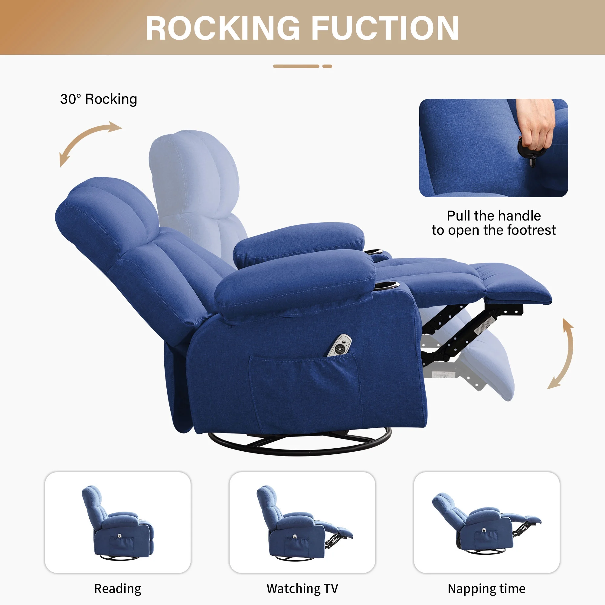 JONPONY Manual Recliner Chair with Heat Therapy and Massage Function, Heavy Duty Reclining Mechanism Massage Chair, Elderly Single Rocker Sofa with Cup Holders for Bedroom Home Theater,Grey - Image 99