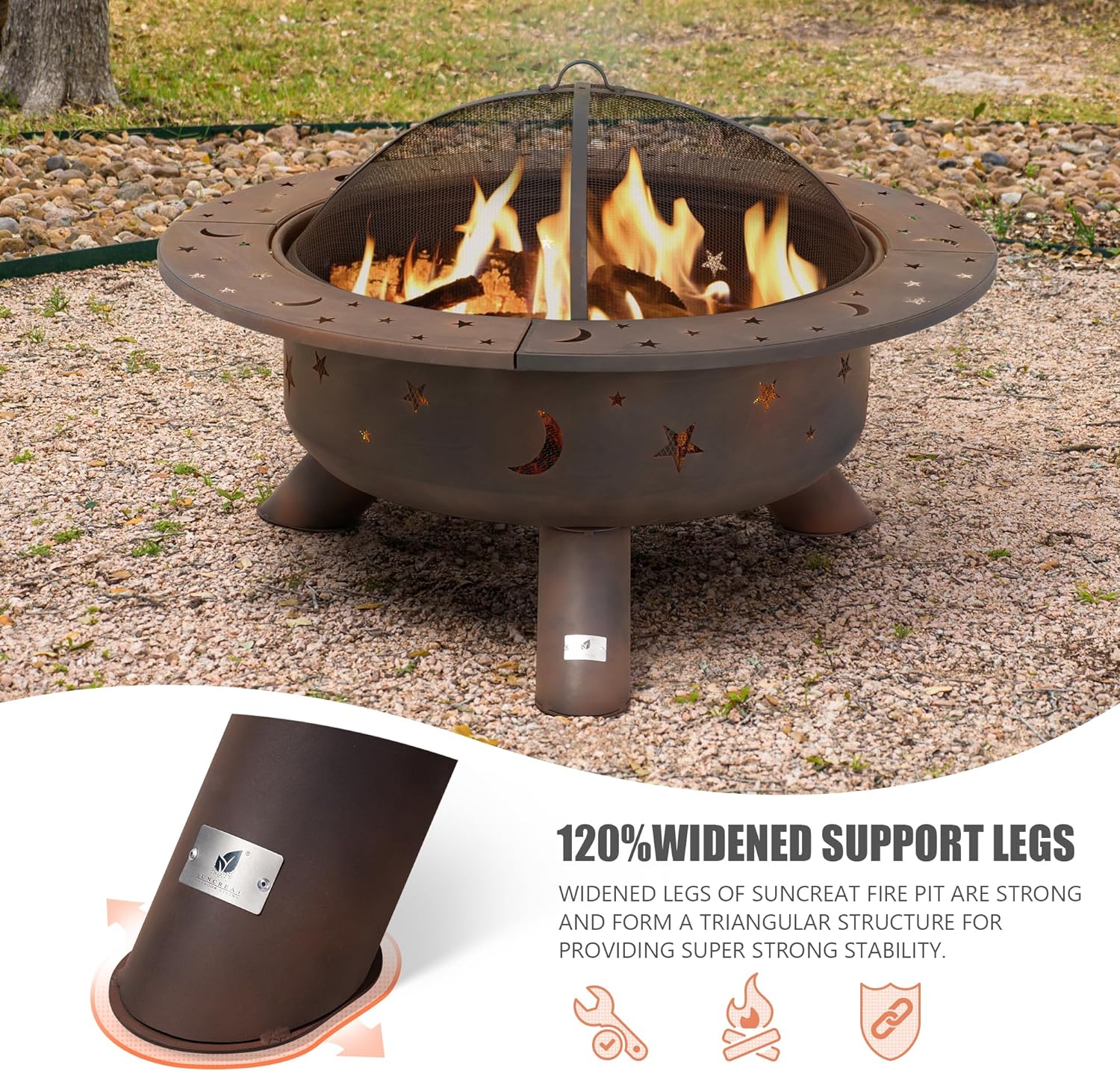 SUNCREAT 42-Inch Wood Burning Patio Fire Pit, Black, 42.1 Inch Diameter x 25.2 Inch High - Image 19 SUNCREAT 42-Inch Wood Burning Patio Fire Pit, Black, 42.1 Inch Diameter x 25.2 Inch High - Image 19