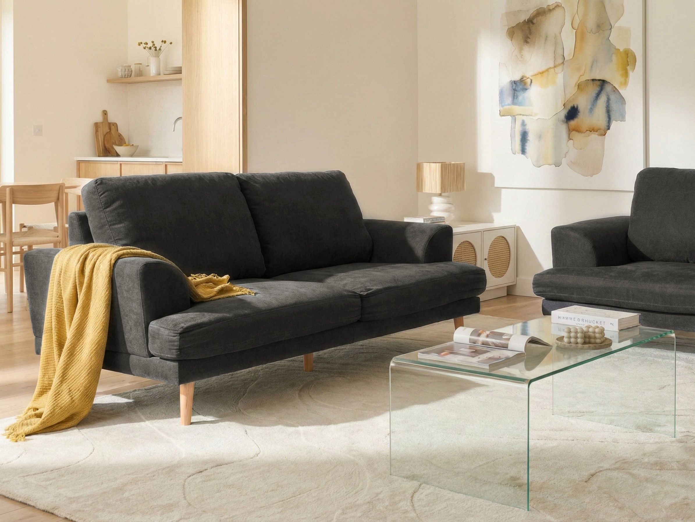 Sofa 3 Seater KILDAL Fabric Black