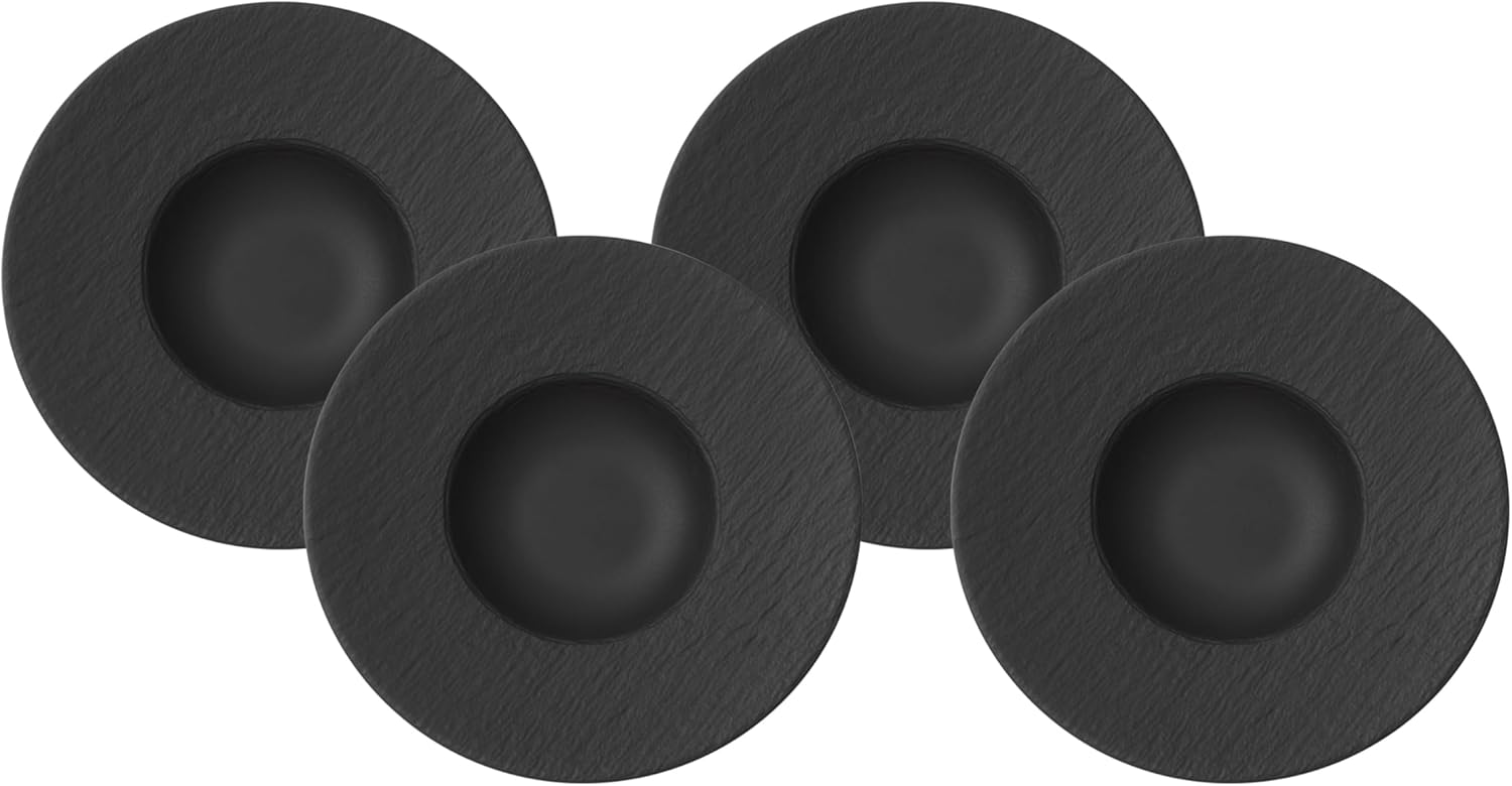 Villeroy & Boch Manufacture Rock Pasta Bowl, Set of 4, Premium Porcelain, Made in Germany, Black
