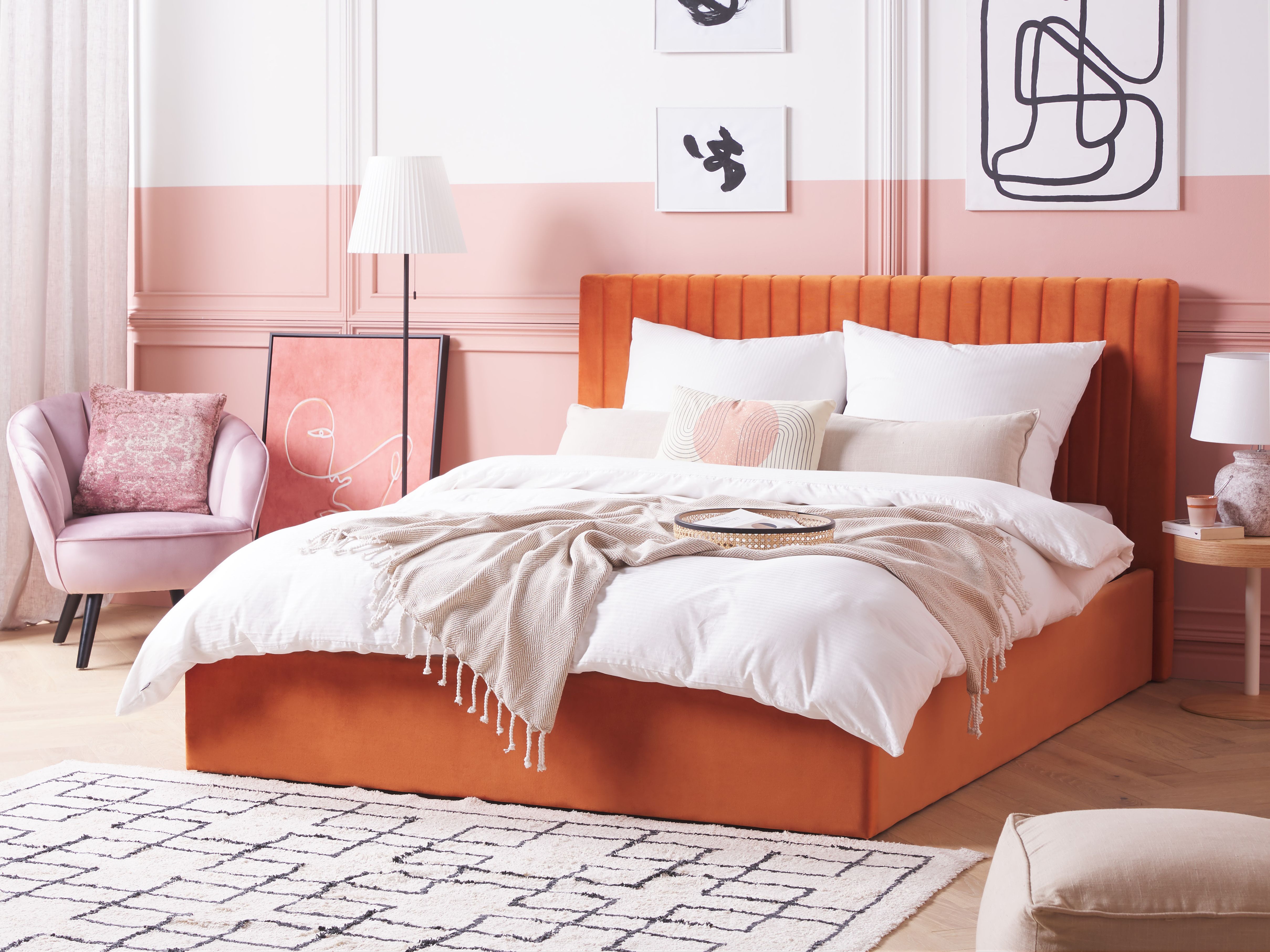 Ottoman Bed Velvet VION 160 x 200 cm (EU King Size) Orange