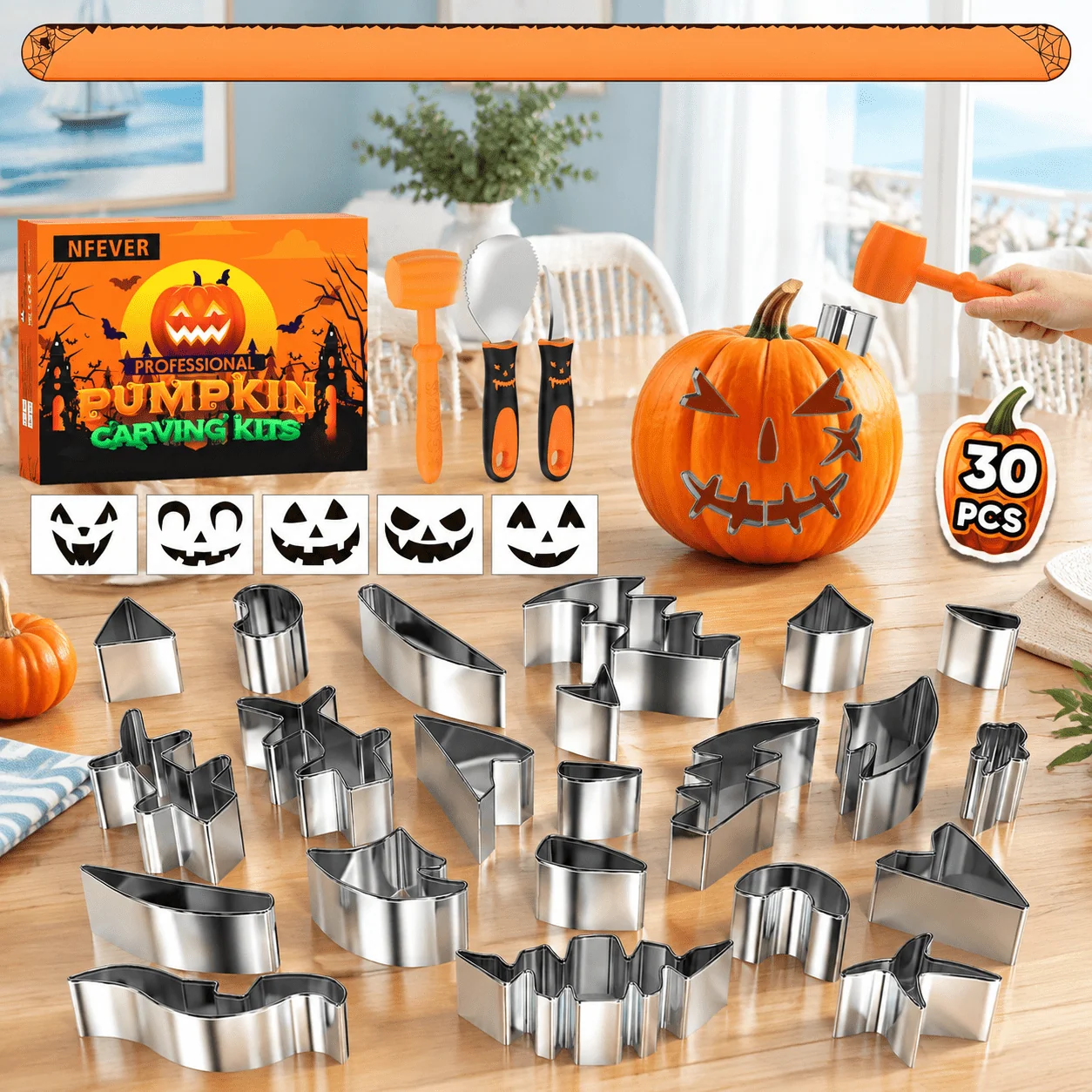 30-Piece Professional Pumpkin Carving Kit with Stencils and Stainless Steel Tools - Image 7 30-Piece Professional Pumpkin Carving Kit with Stencils and Stainless Steel Tools - Image 7