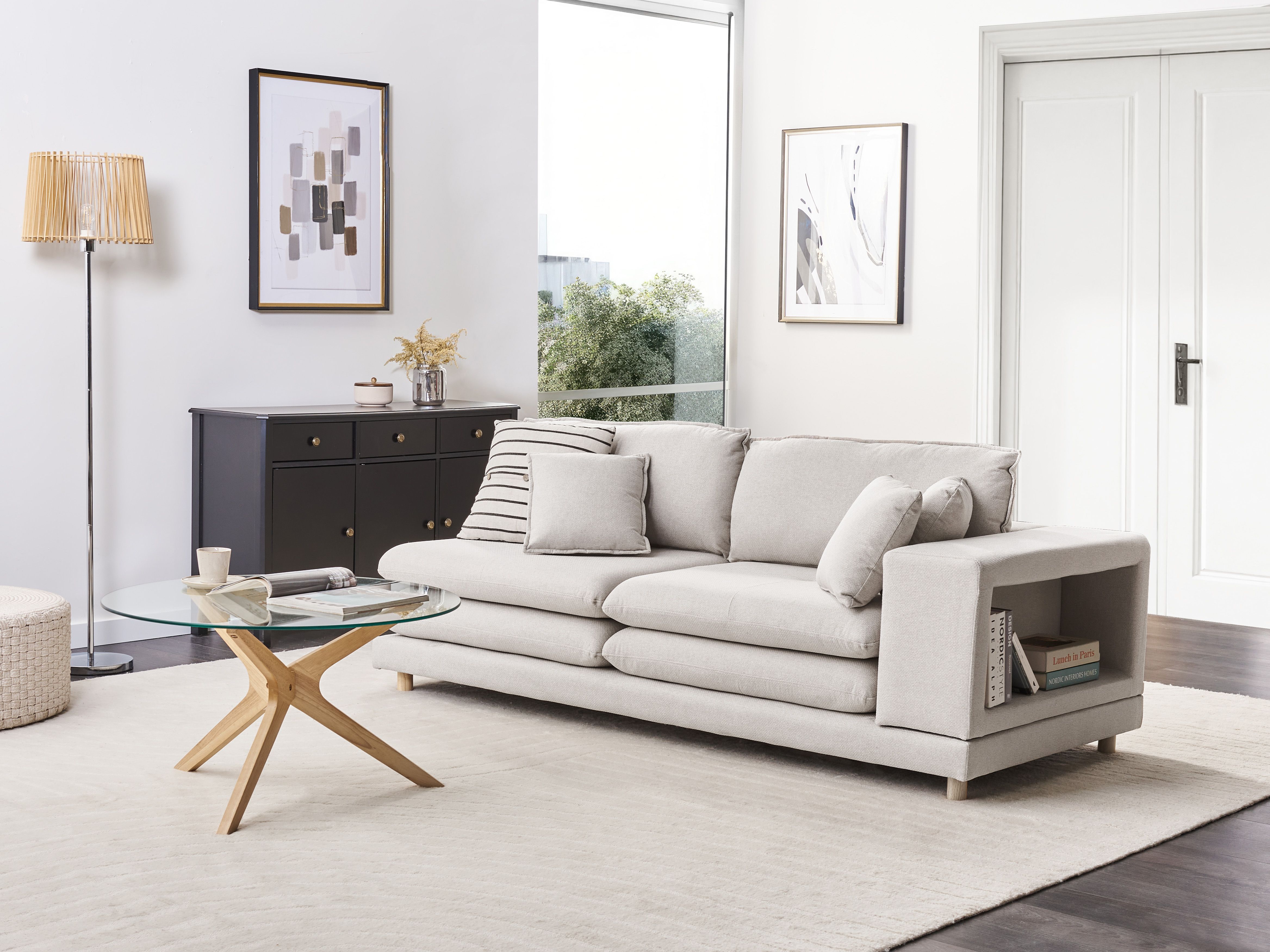 Sofa 2 Seater HEDEN Fabric Beige with Cushion