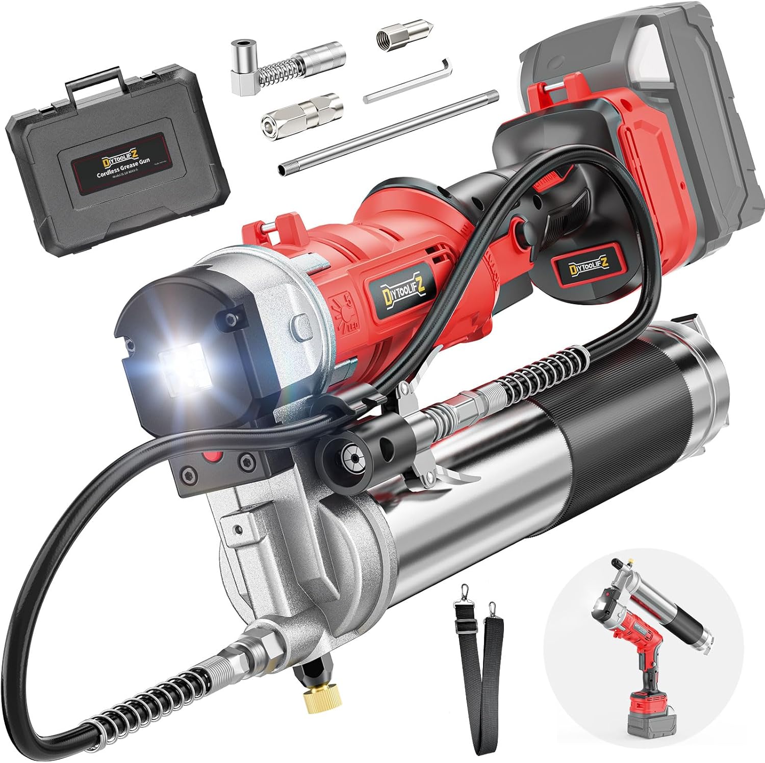 DIYtoolifz Cordless Grease Gun Compatible with Milwaukee 18V Battery, 12000PSI High-Pressure with 2-in-1 Rotating Handle, 39.4
