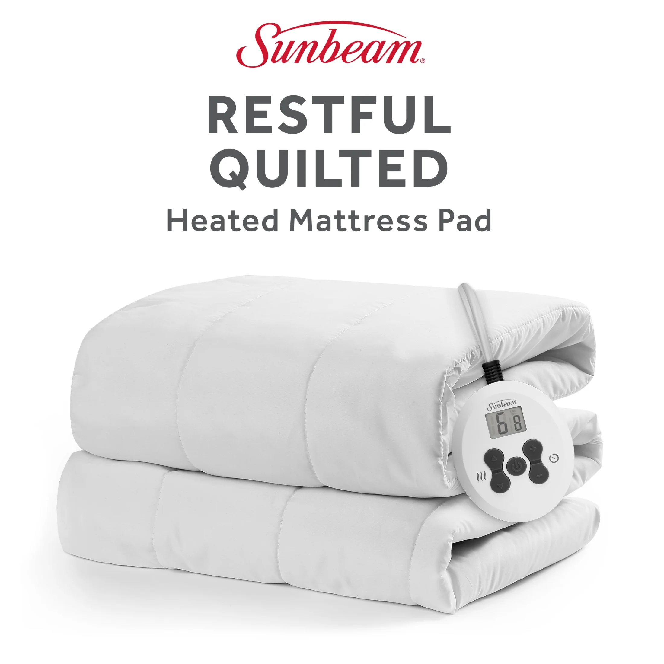 Sunbeam Restful Quilted Electric Heated King Size Mattress Pad, 76