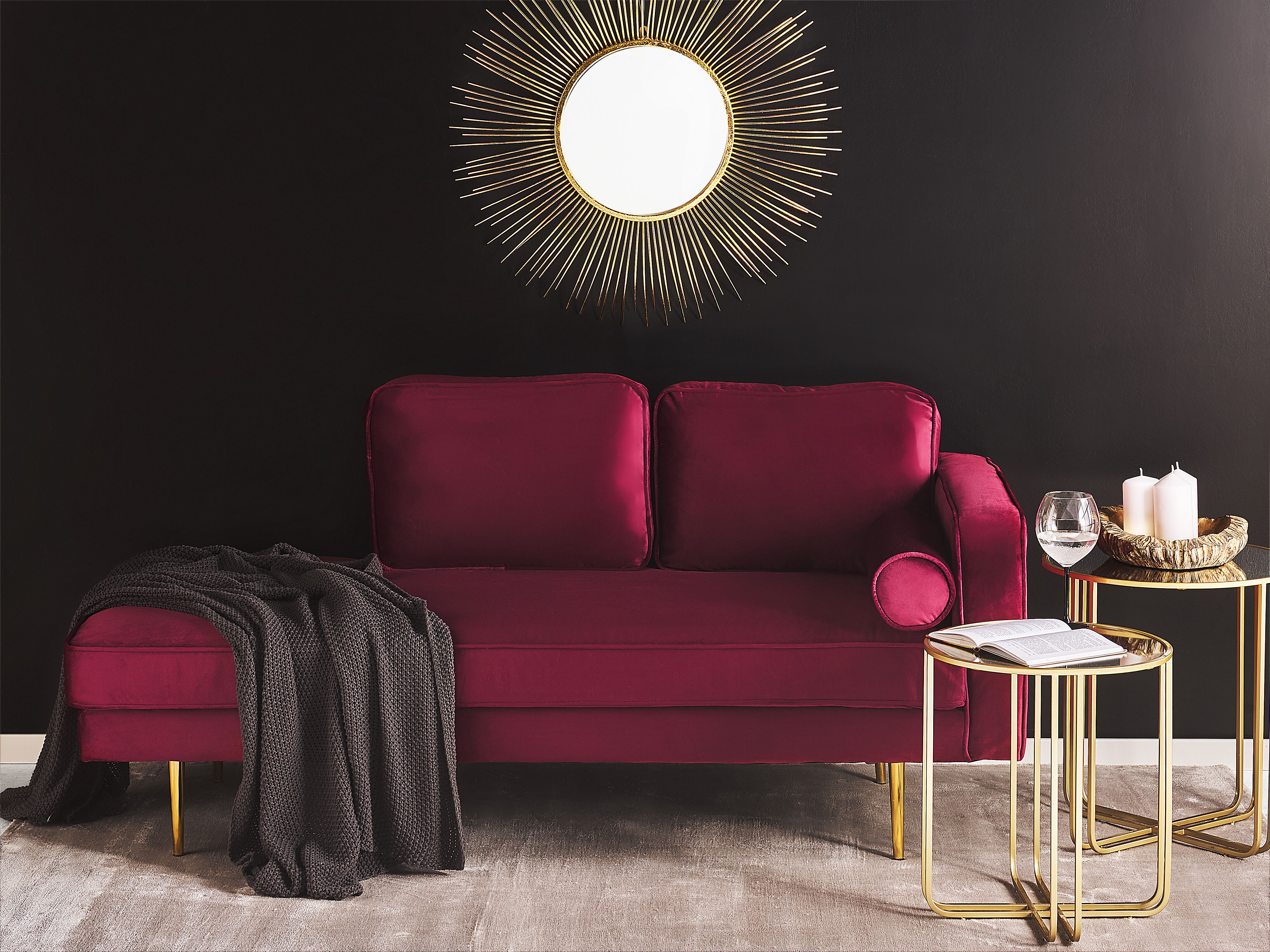 Right-Hand Chaise Lounge MIRAMAS Velvet Dark Red