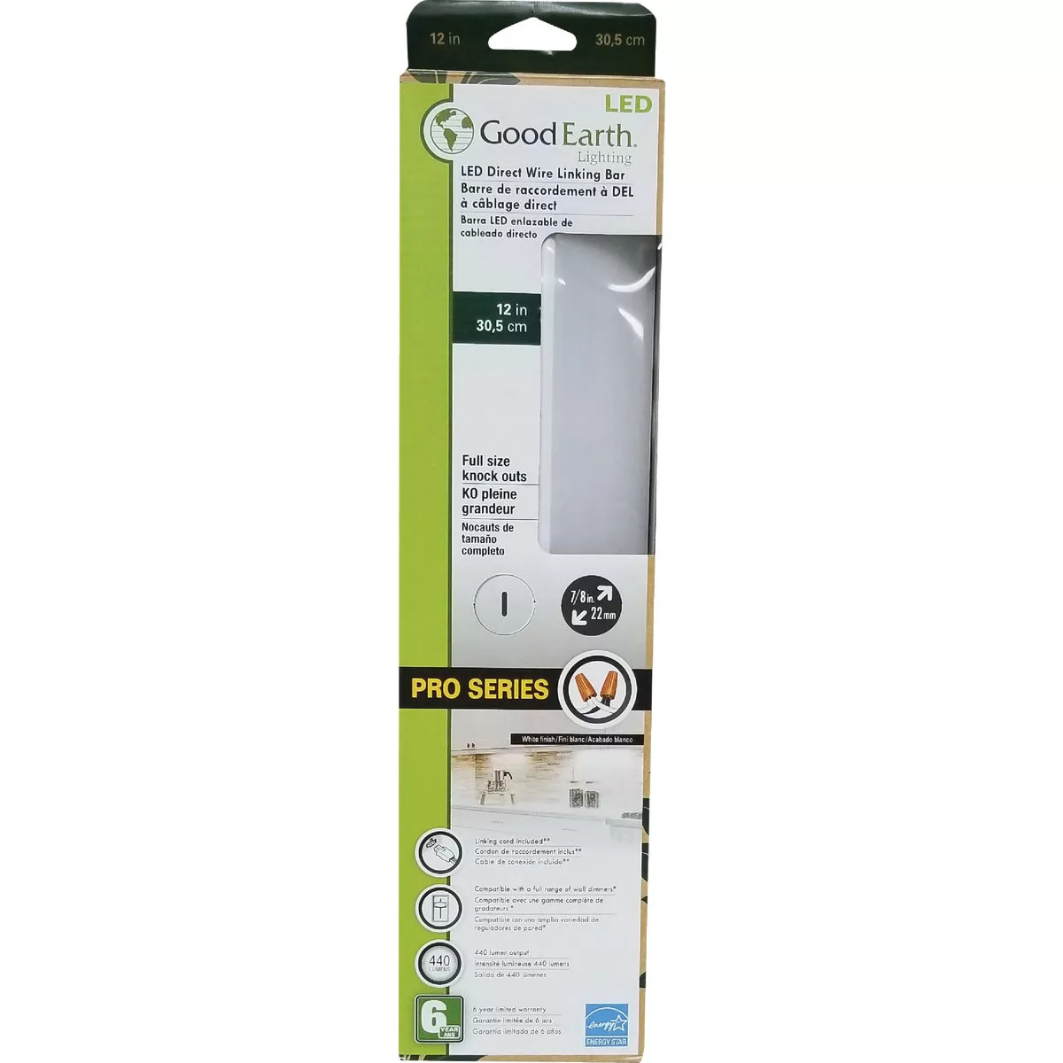 Good Earth Lighting 12 In. Direct Wire White LED Under Cabinet Light Bar