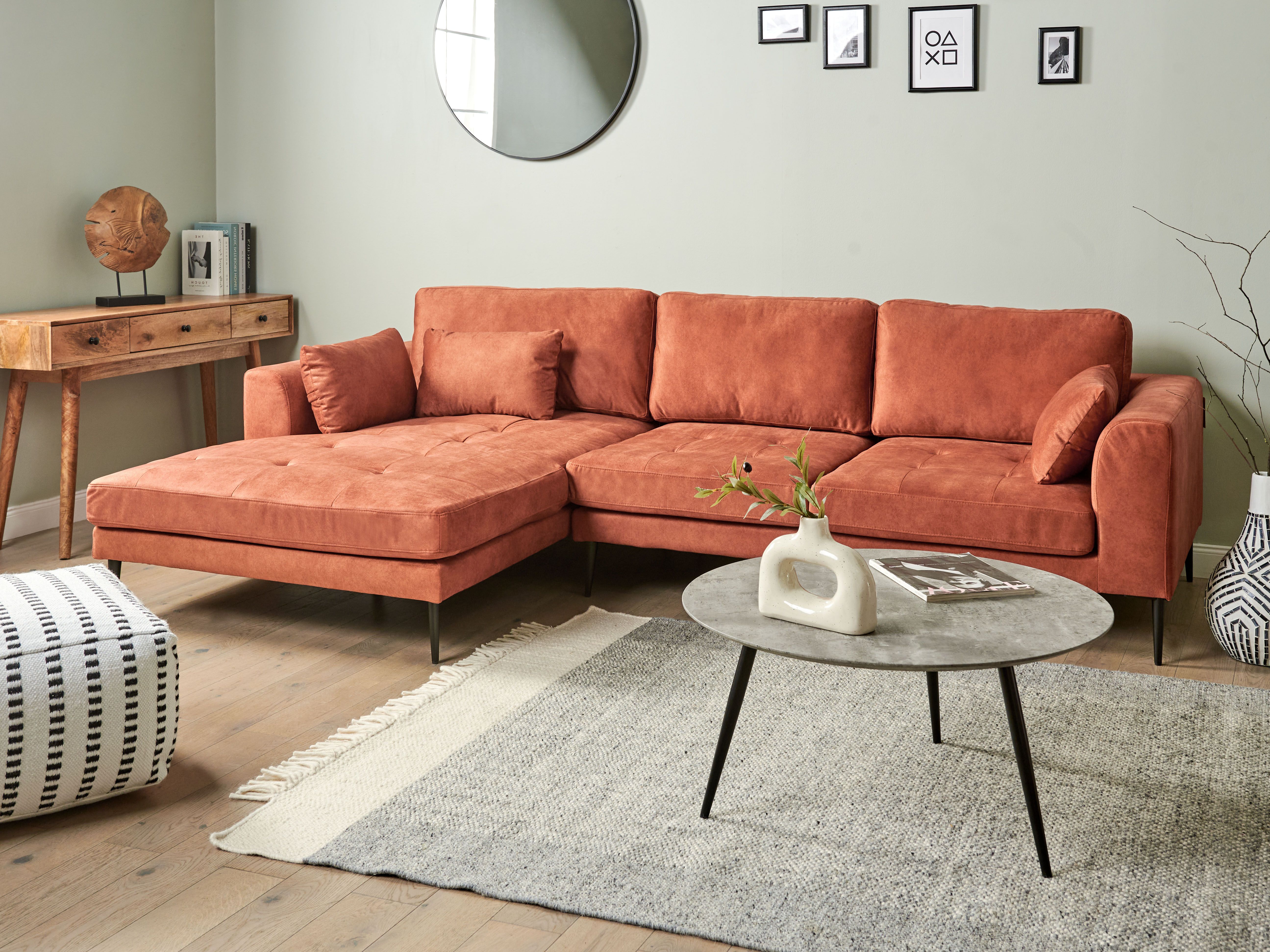 Corner Sofa 3 Seater FLAM Velvet Orange Right Hand