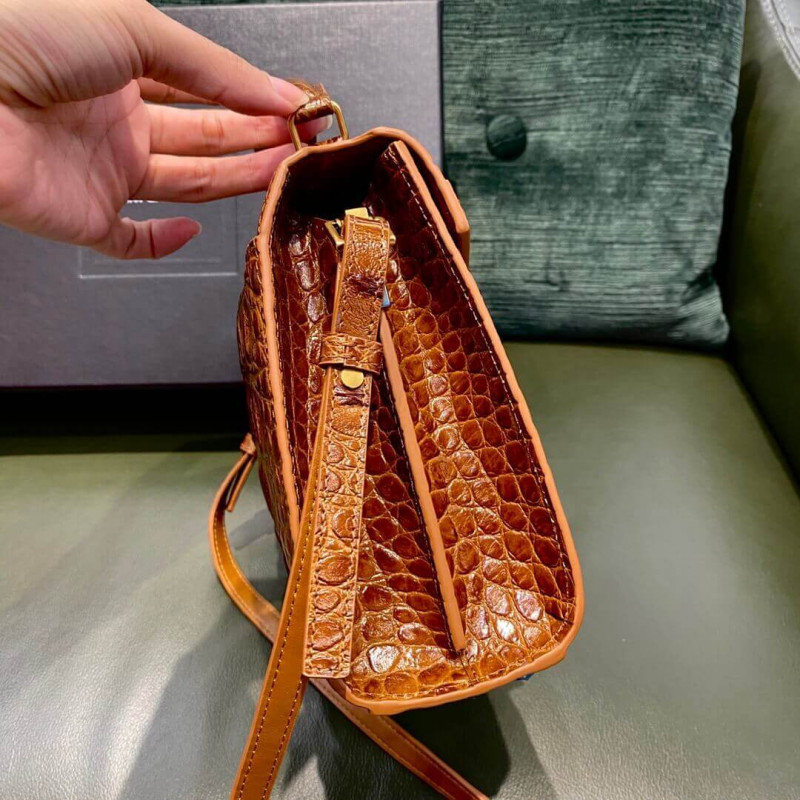 Replica Ysl Saint Laurent Cassandra Mini Top Handle Bag In Caiman Embossed Leather 602716 Brown1:1High-quality replica