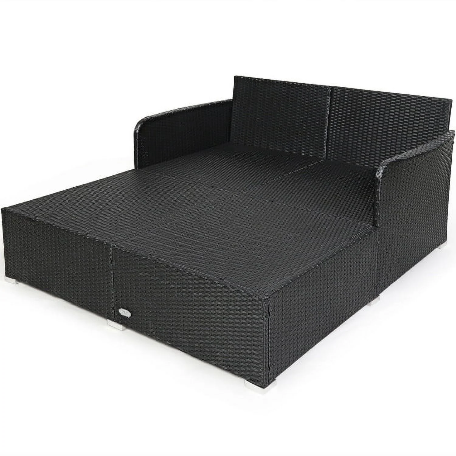 Resenkos Outdoor Patio Rattan Wicker Daybed Sectional Conversation Double Chaise Lounge, White Resistant Cushions