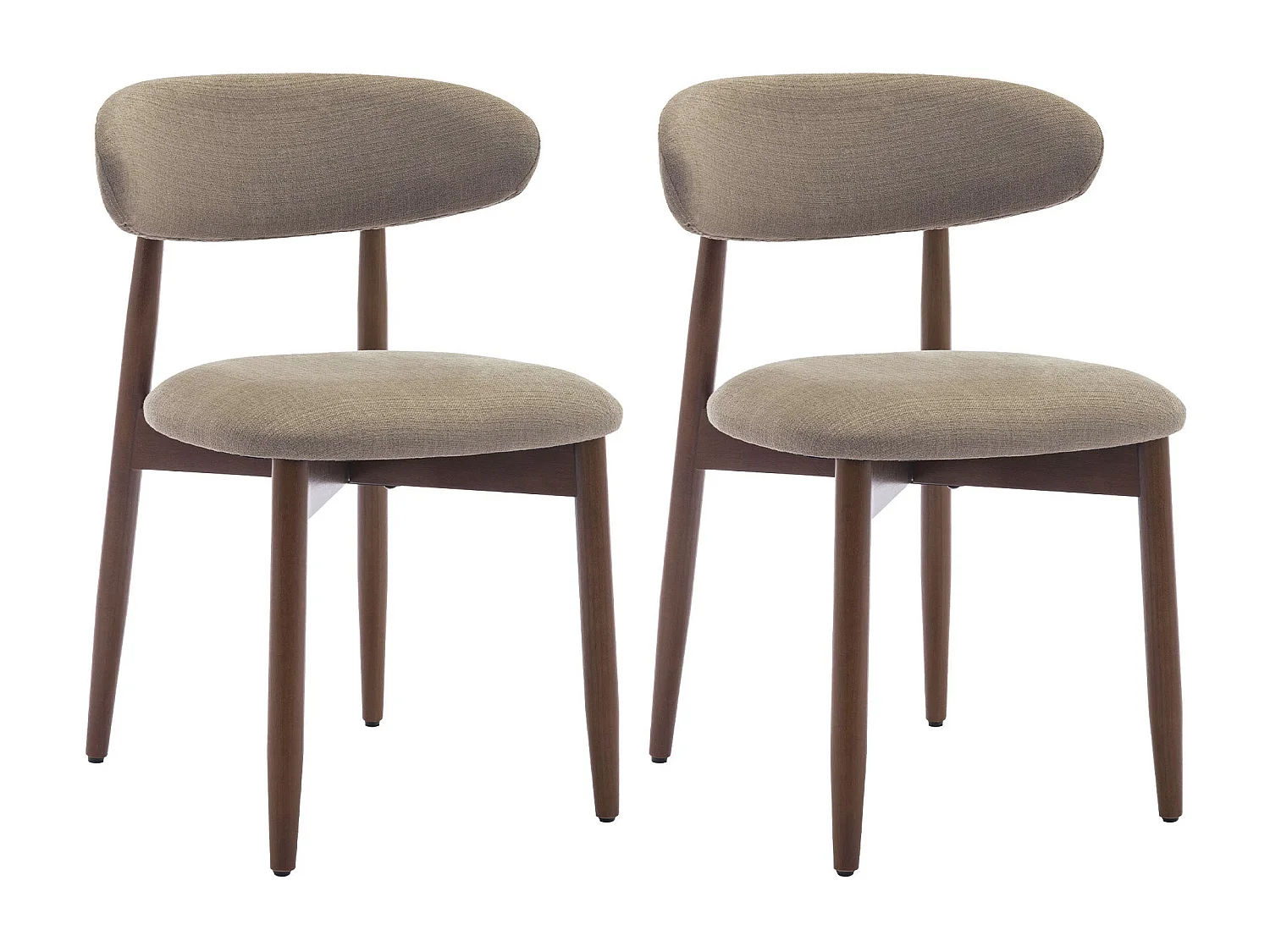Lot de 2 chaises de salle à manger camel – Pieds en bois massif, dossier incurvé, assise en tissu