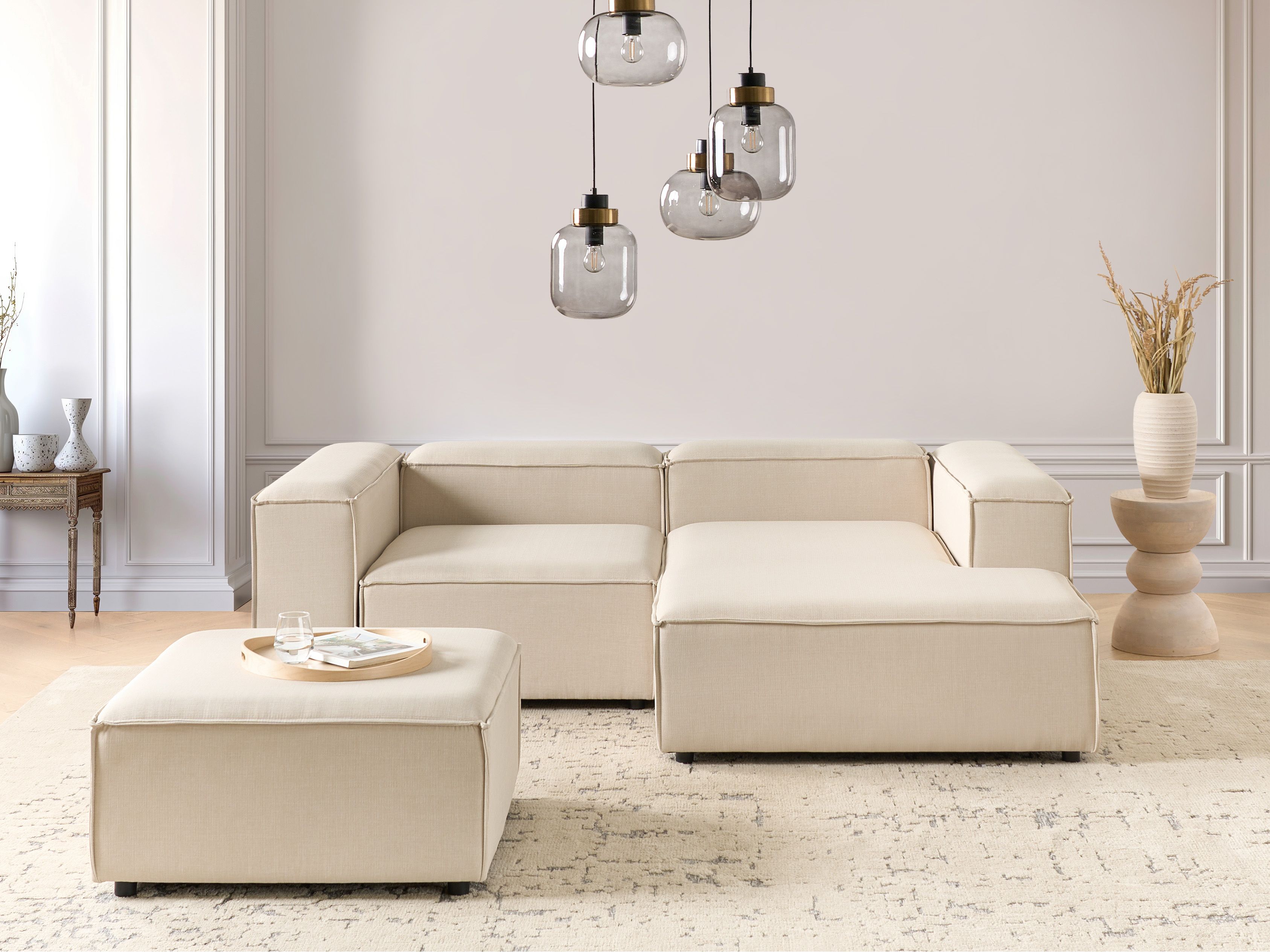 Modular Corner Sofa 3 Seater ARDAL Fabric Beige with Ottoman Left Hand