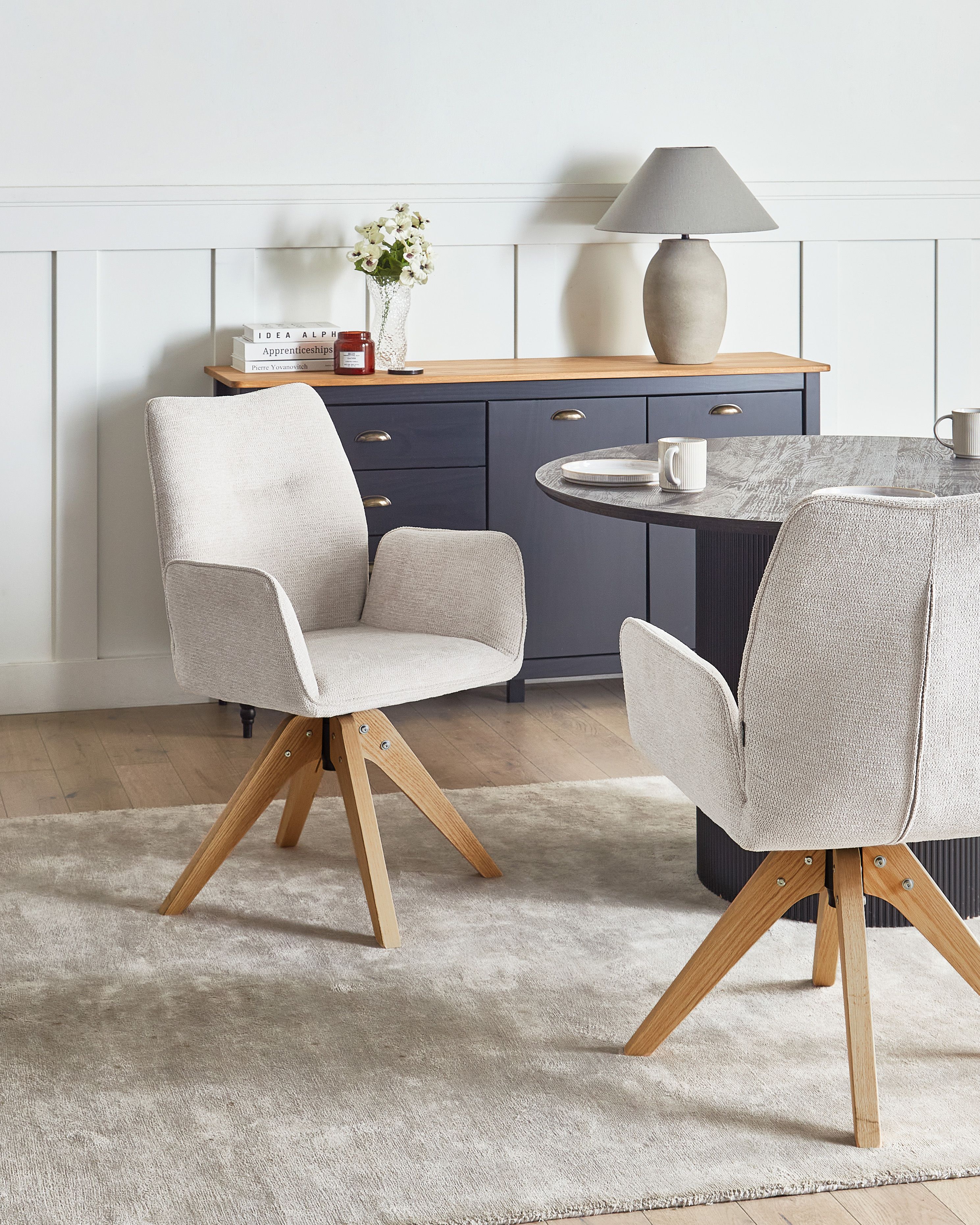 Dining Chair Swivel MOKENA Faux Linen Light Beige