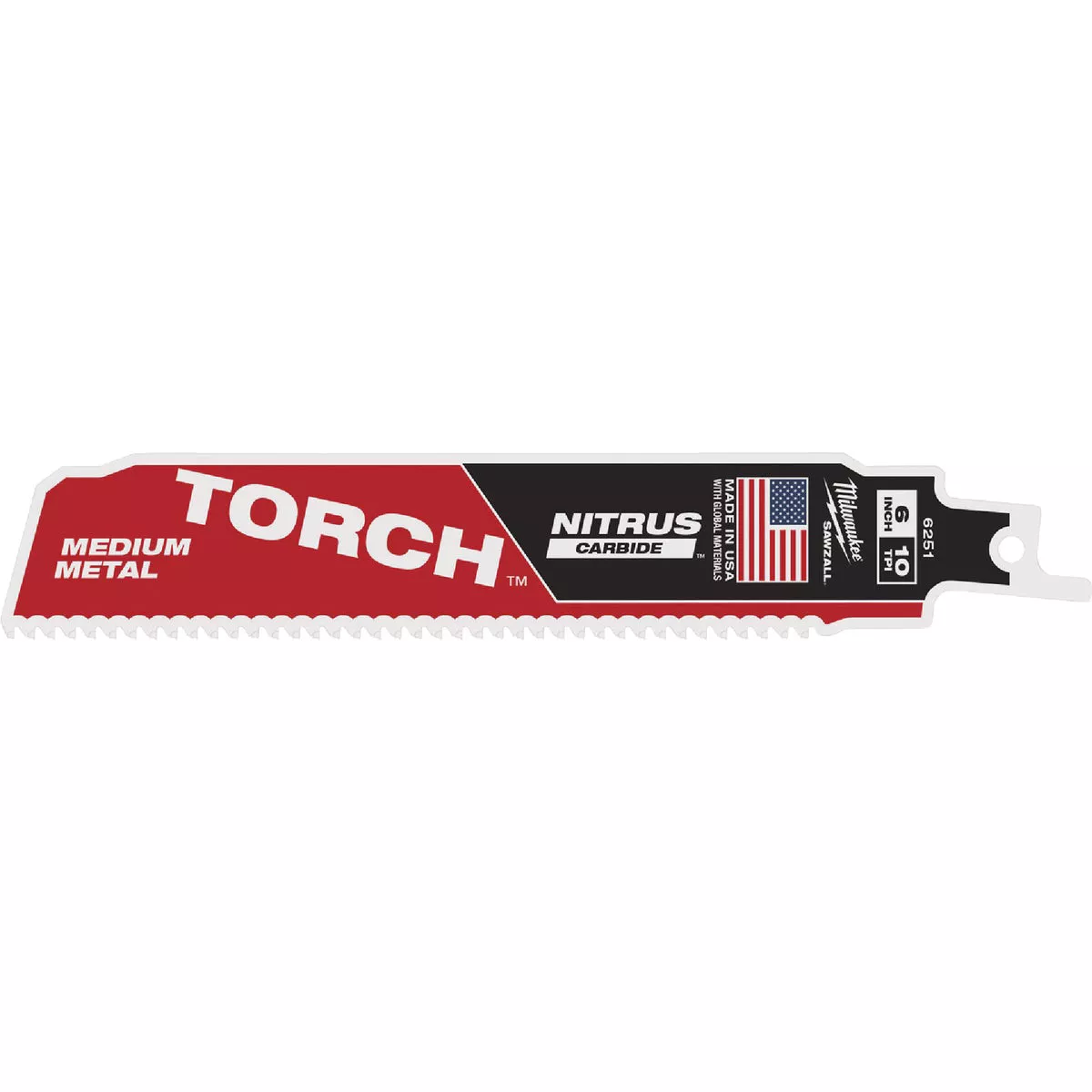 Milwaukee TORCH 6 In. 10 TPI NITRUS Carbide Medium Metal Reciprocating Saw Blade