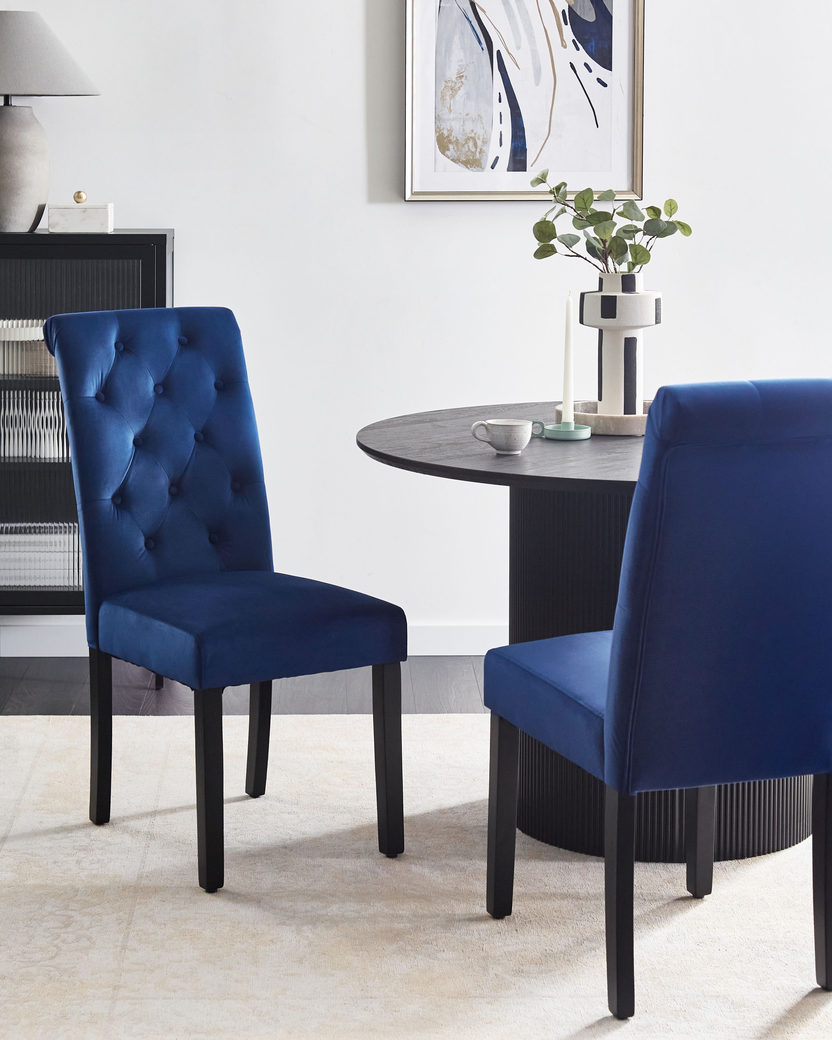 Set of 2 Dining Chairs VELVA Velvet Dark Blue