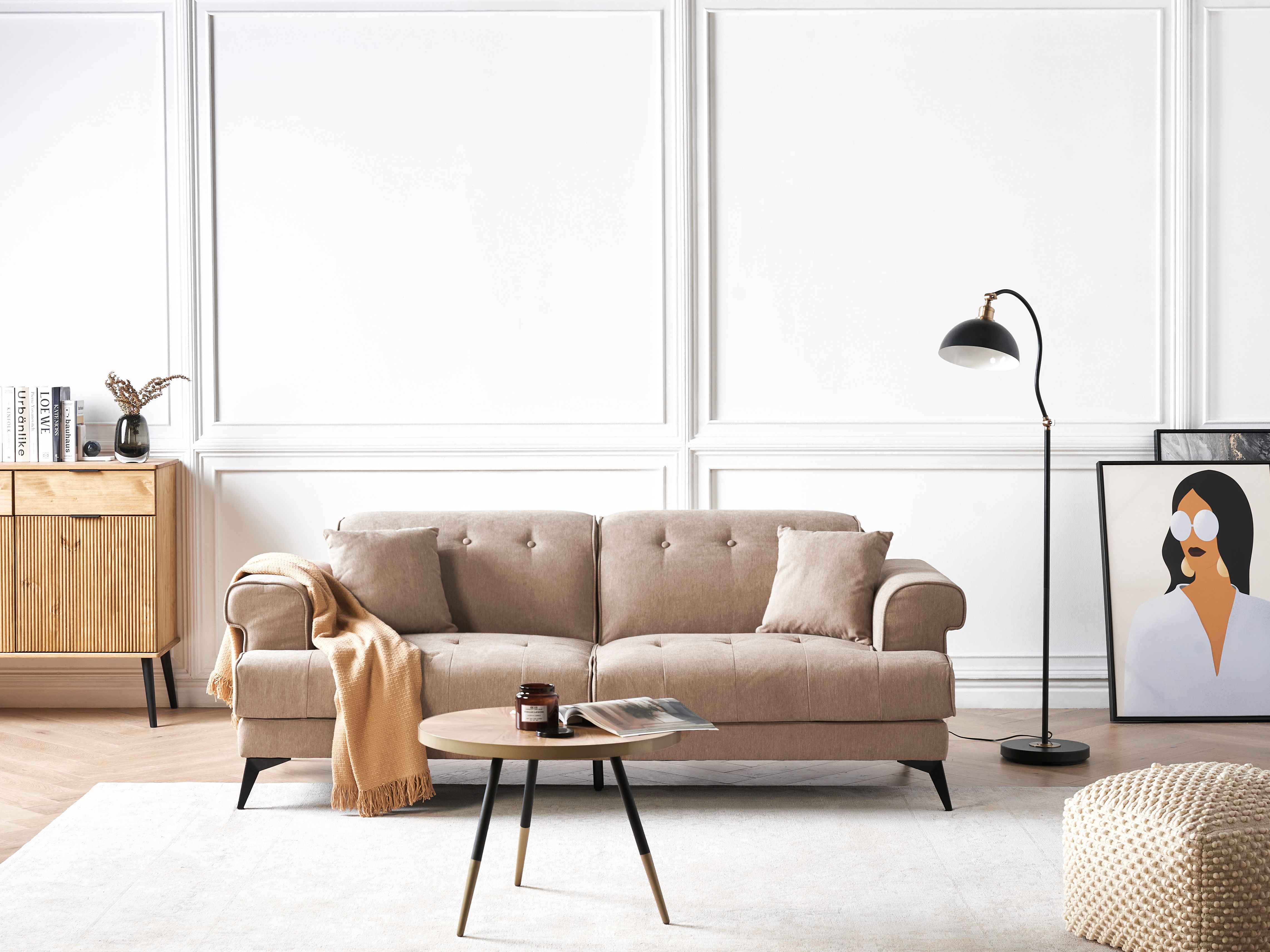Sofa 3 Seater SKIVE Fabric Light Brown