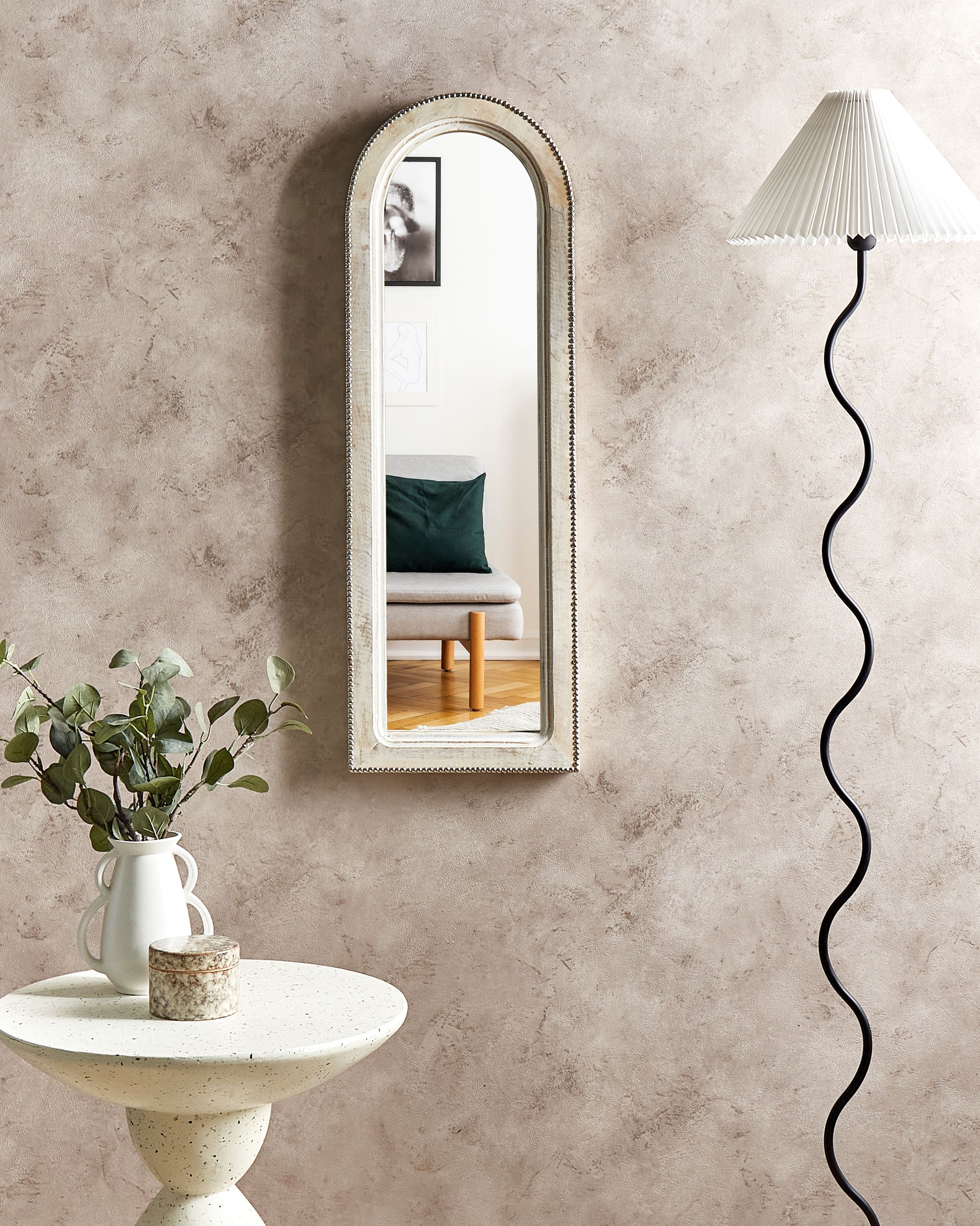 Wall Mirror SARRY 31 cm 91 cm Mango Wood White
