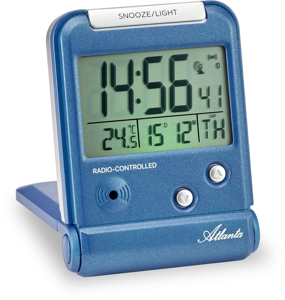 Atlanta Digital Travel Alarm Clock 6.5x9x2.5cm Plastic • Funkgesteuert • Temperaturanzeige