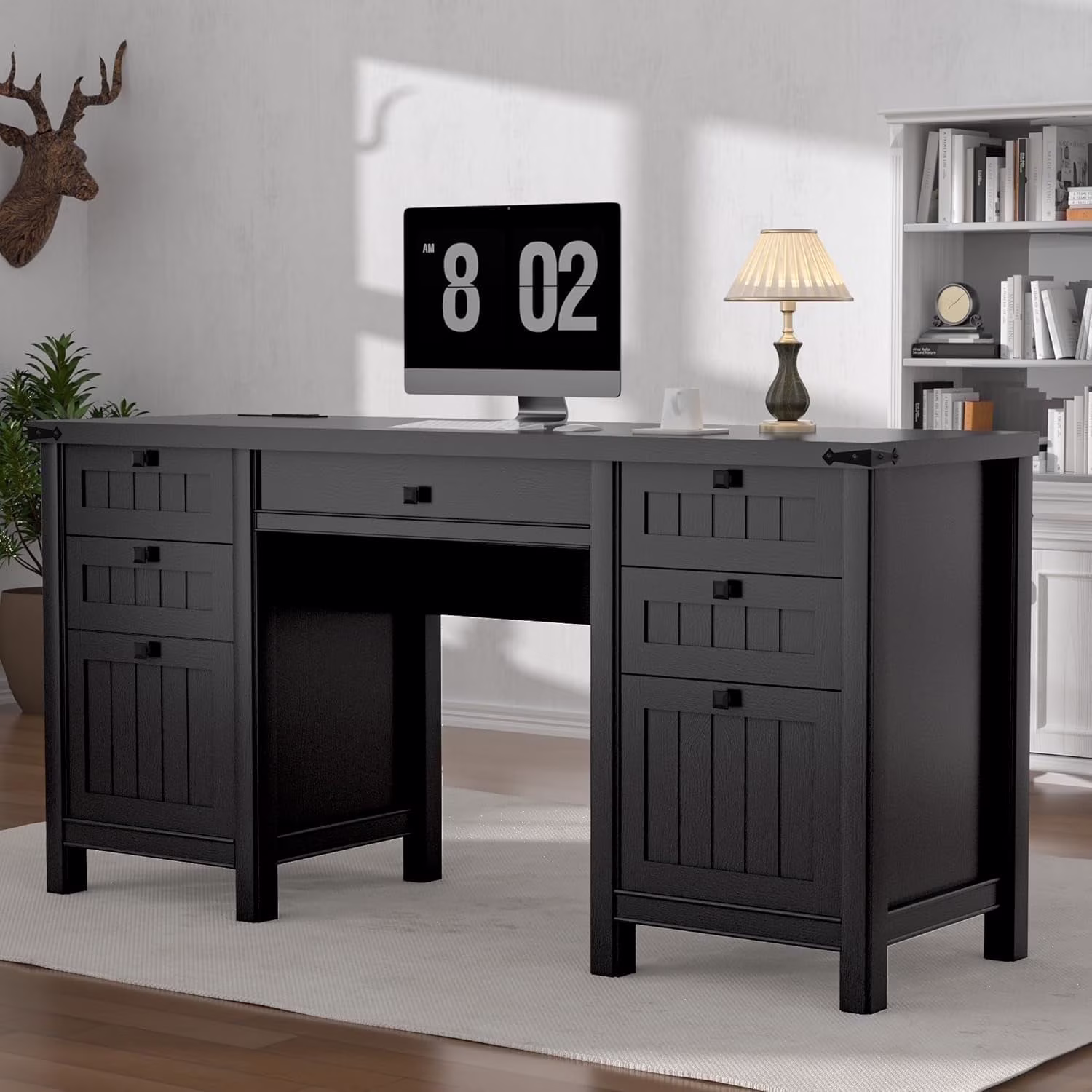 FIAKOA 45"Executive Desk, Modern Farmhouse Computer Desk with Drawers & Cabinet, White Home Office Desk Writing Workspace for Work Study - Image 3