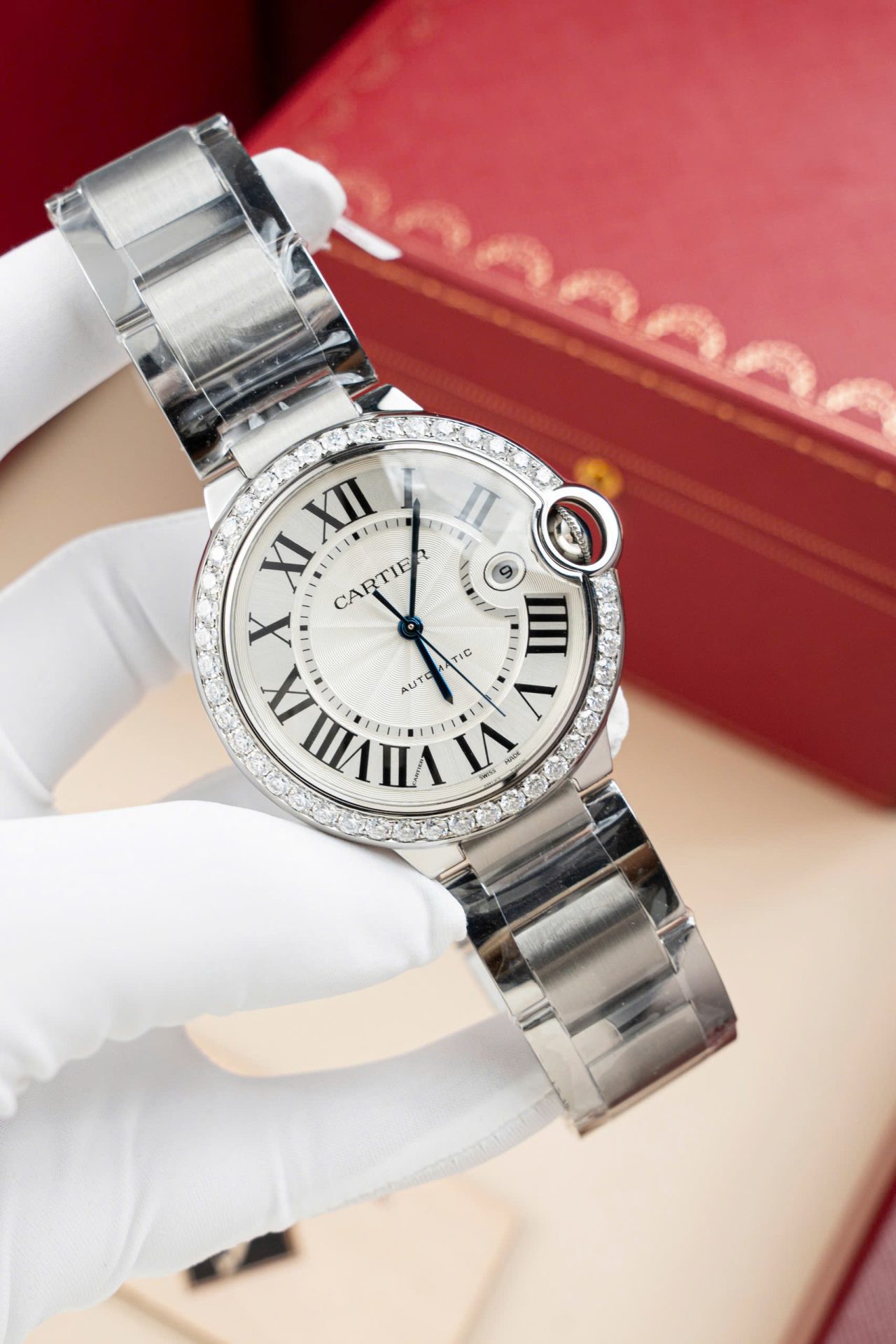 Cartier Ballon Bleu WE9009Z3 White Dial Replica Watch Bezel Diamond Moissanite AF Factory 42mm - Top club