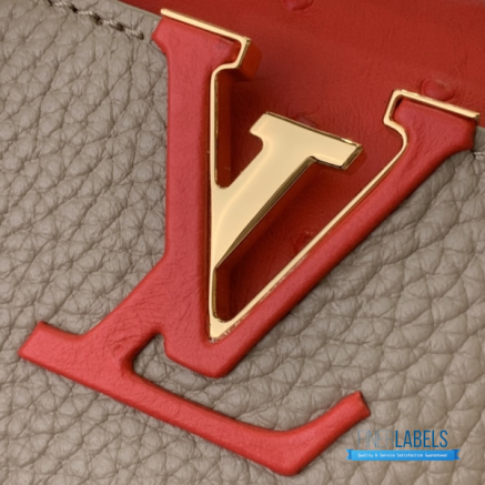 Taupe & Red Pebbled Leather Mini Top Handle Handbag1:1High-quality replica