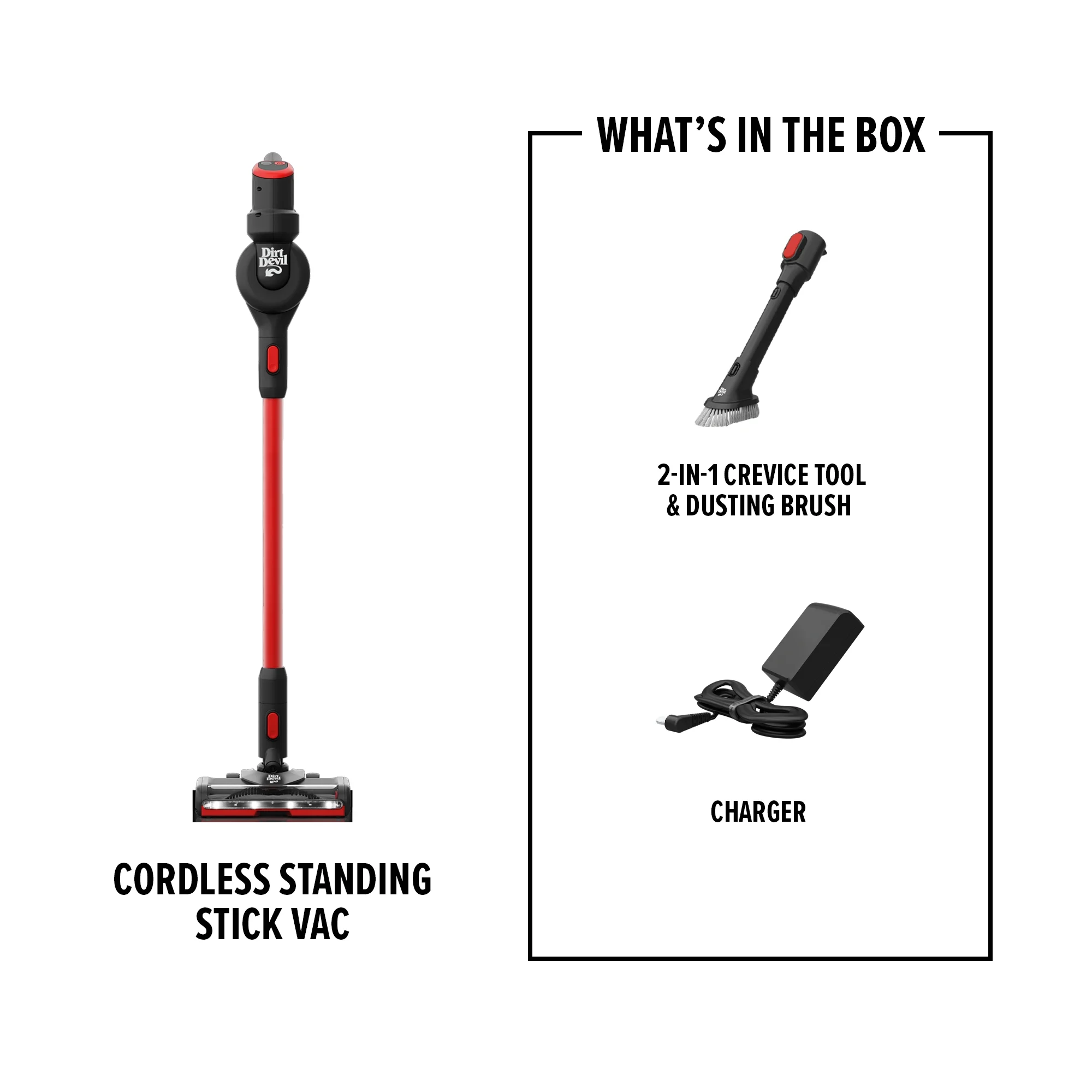 Dirt Devil Cordless Standing Stick Vacuum Cleaner, Carpet & Hard Floors, Above Floor Cleaning, LED Headlights, Lightweight, 25 Min. Run Time, for Home Use, BD57010V